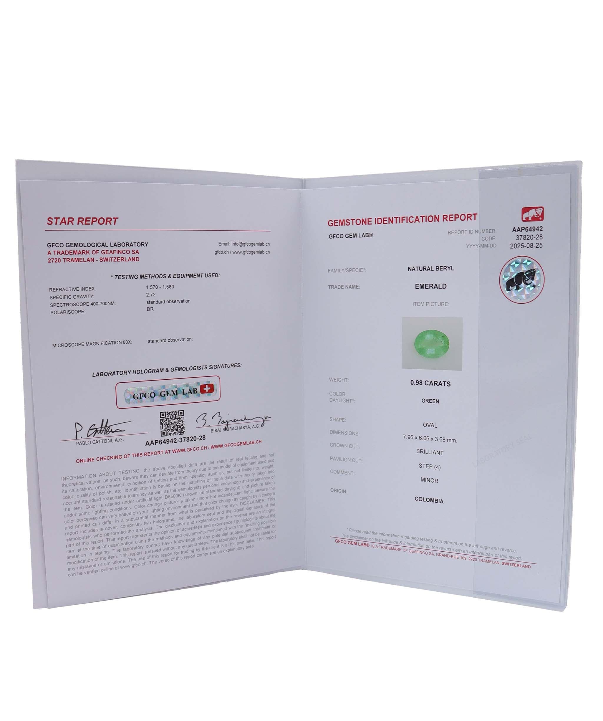 Luxury Promise 0.98ct Columbian Emeralds DXBCS0024