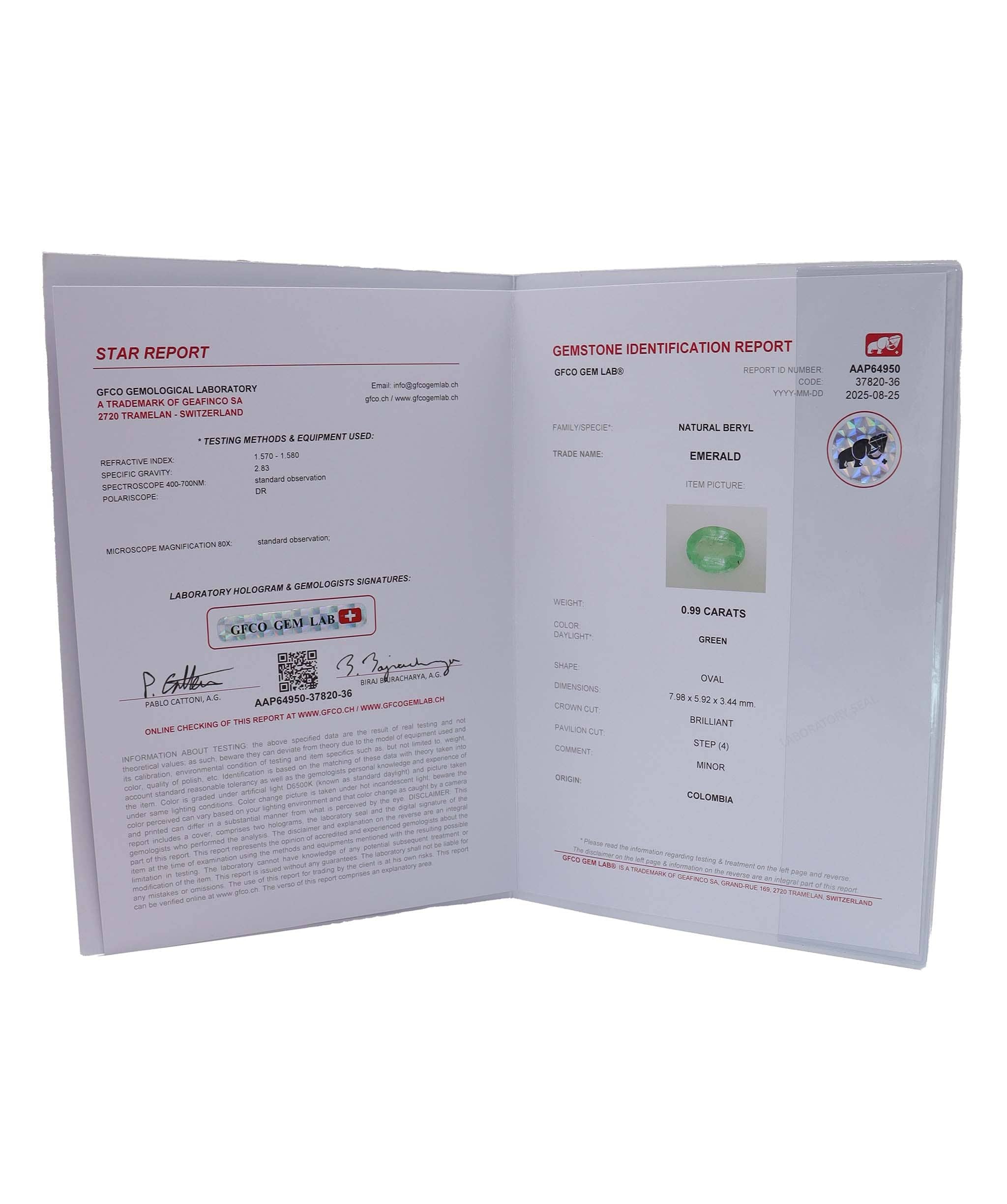 Luxury Promise 0.99ct Columbian Emeralds DXBCS0019