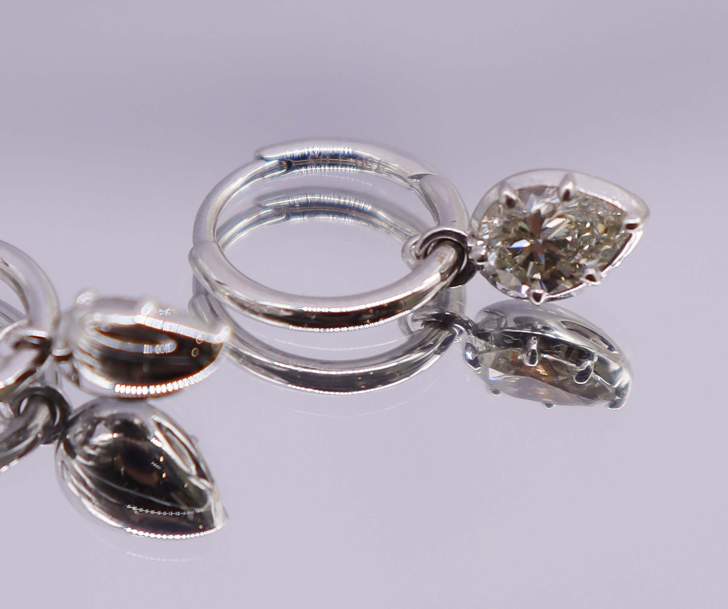 Luxury Promise 1.05ct Rose Cut Diamond Pear shaped hoop earrings White Gold E7678