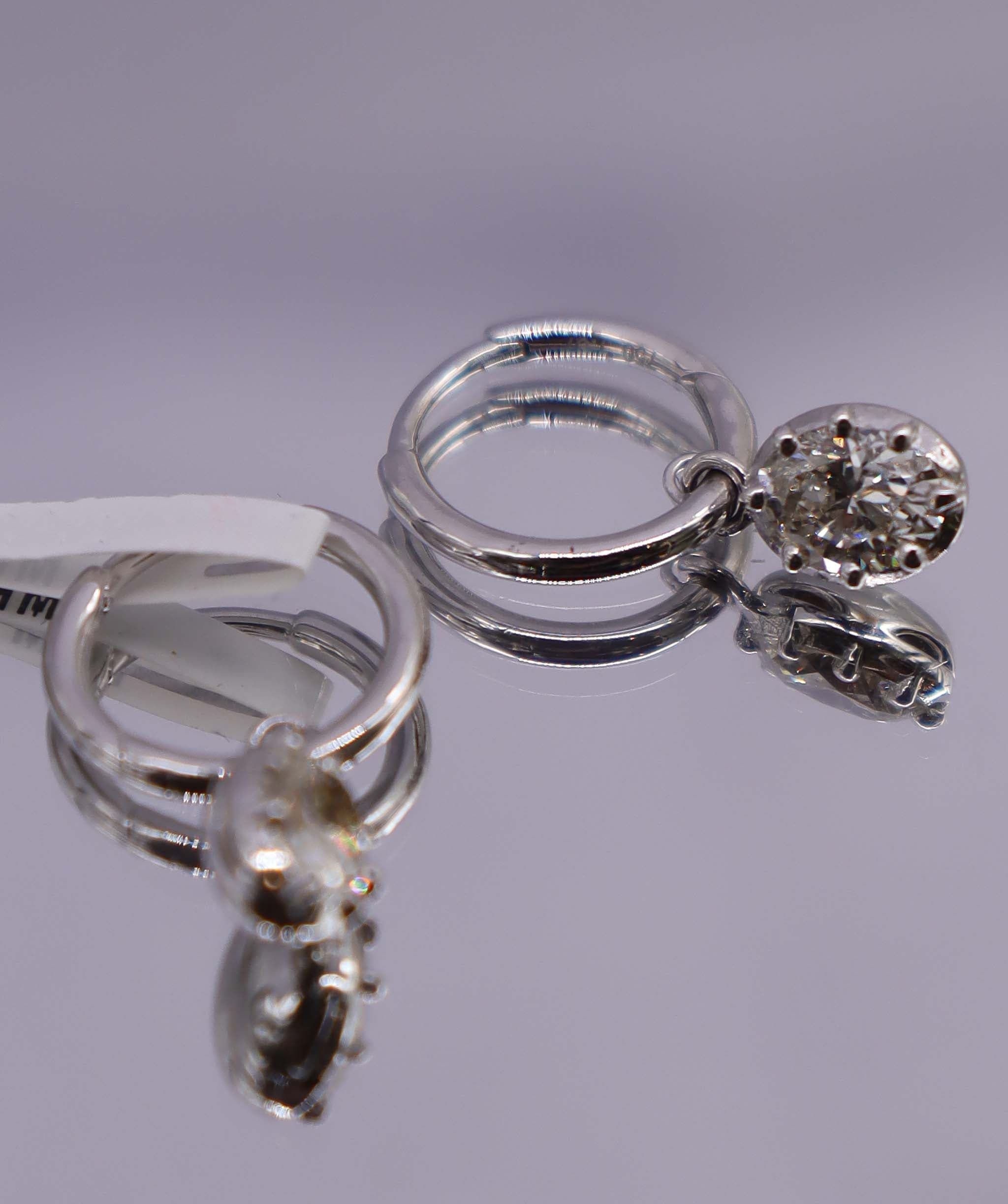Luxury Promise 1.07ct Rose Cut Diamond Oval shaped hoop earrings White Gold E7676