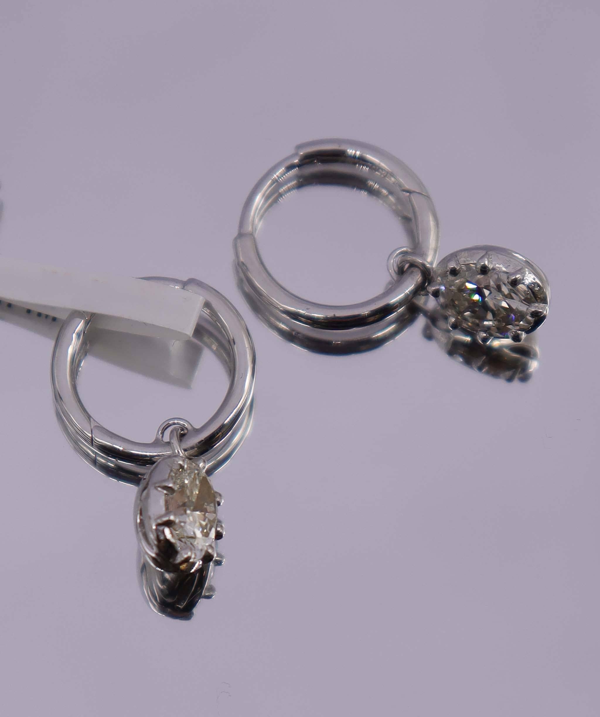 Luxury Promise 1.07ct Rose Cut Diamond Oval shaped hoop earrings White Gold E7676