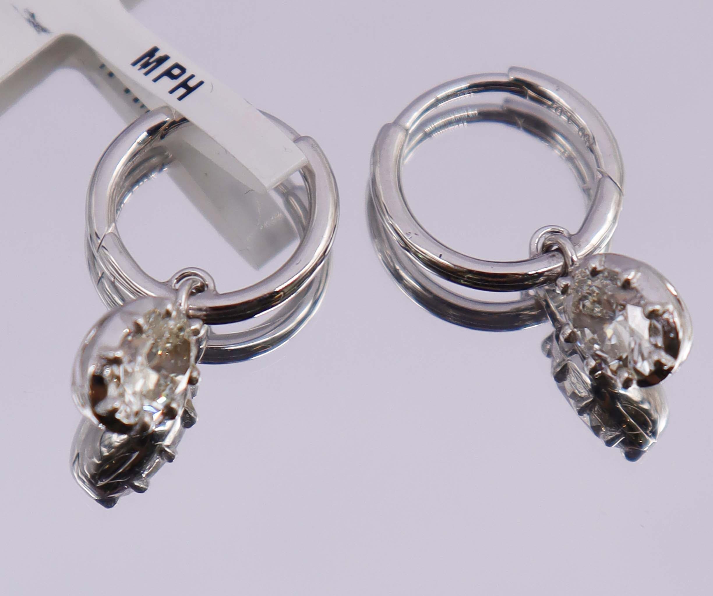 Luxury Promise 1.07ct Rose Cut Diamond Oval shaped hoop earrings White Gold E7676