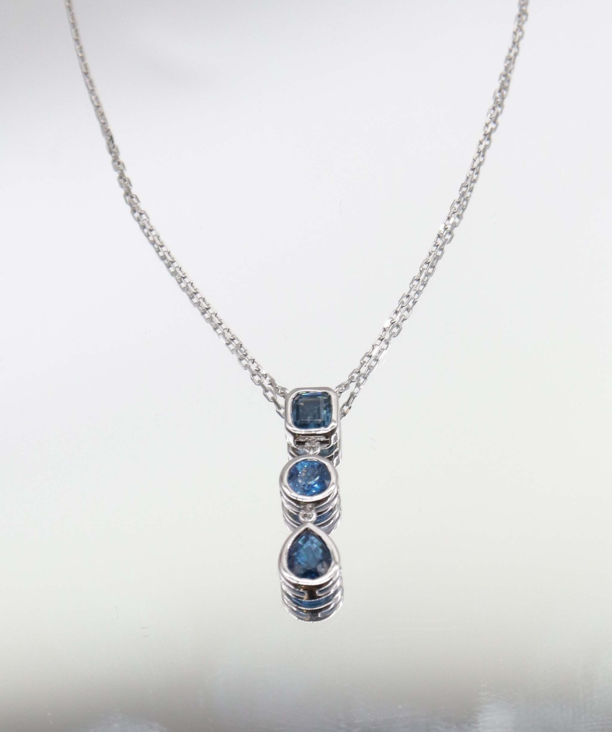 Luxury Promise 1.10ct Cobalt Blue Spinel Cushion/Round/Pear Bezel Pendant WG Necklace DXBS5630