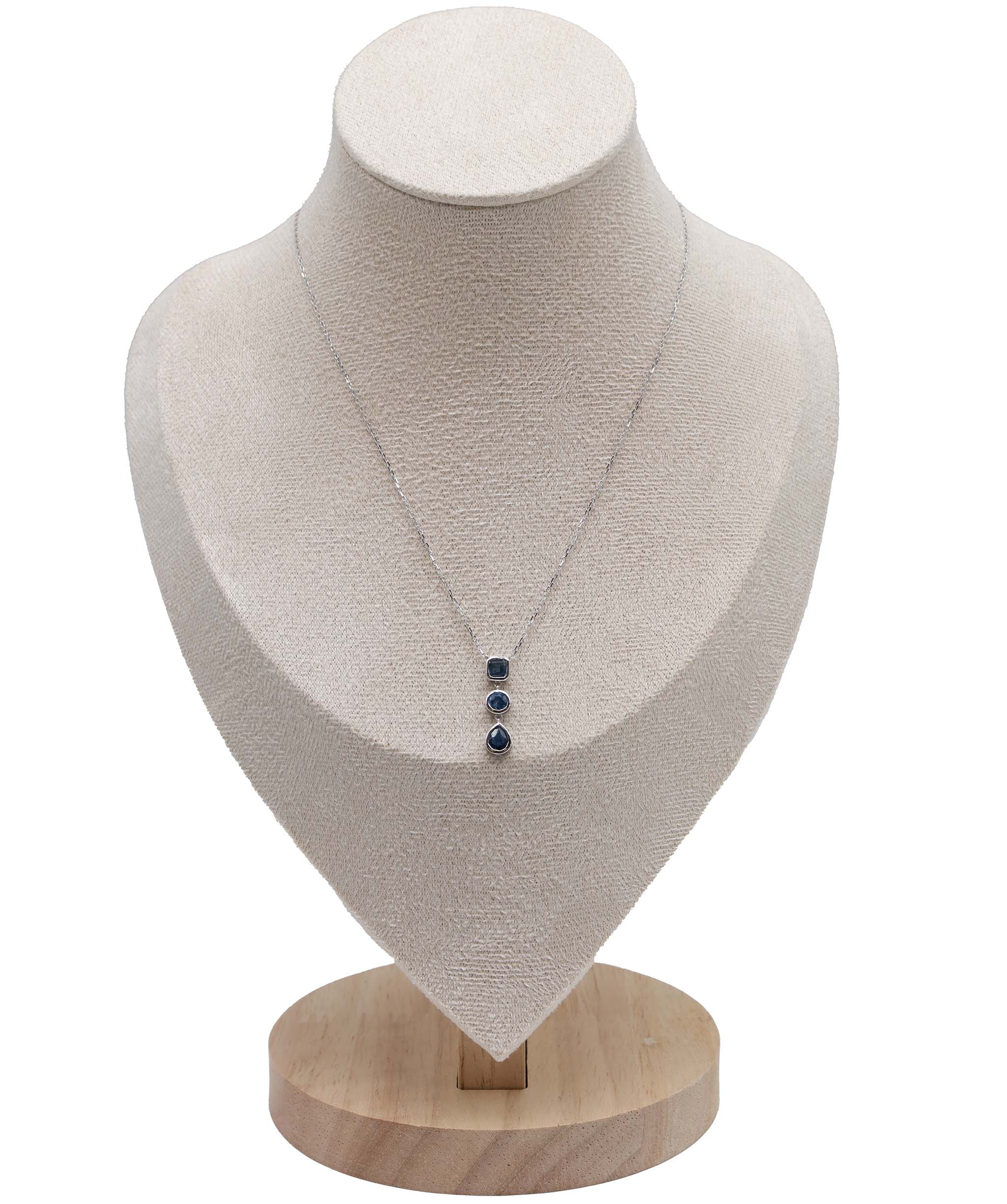 Luxury Promise 1.10ct Cobalt Blue Spinel Cushion/Round/Pear Bezel Pendant WG Necklace DXBS5630