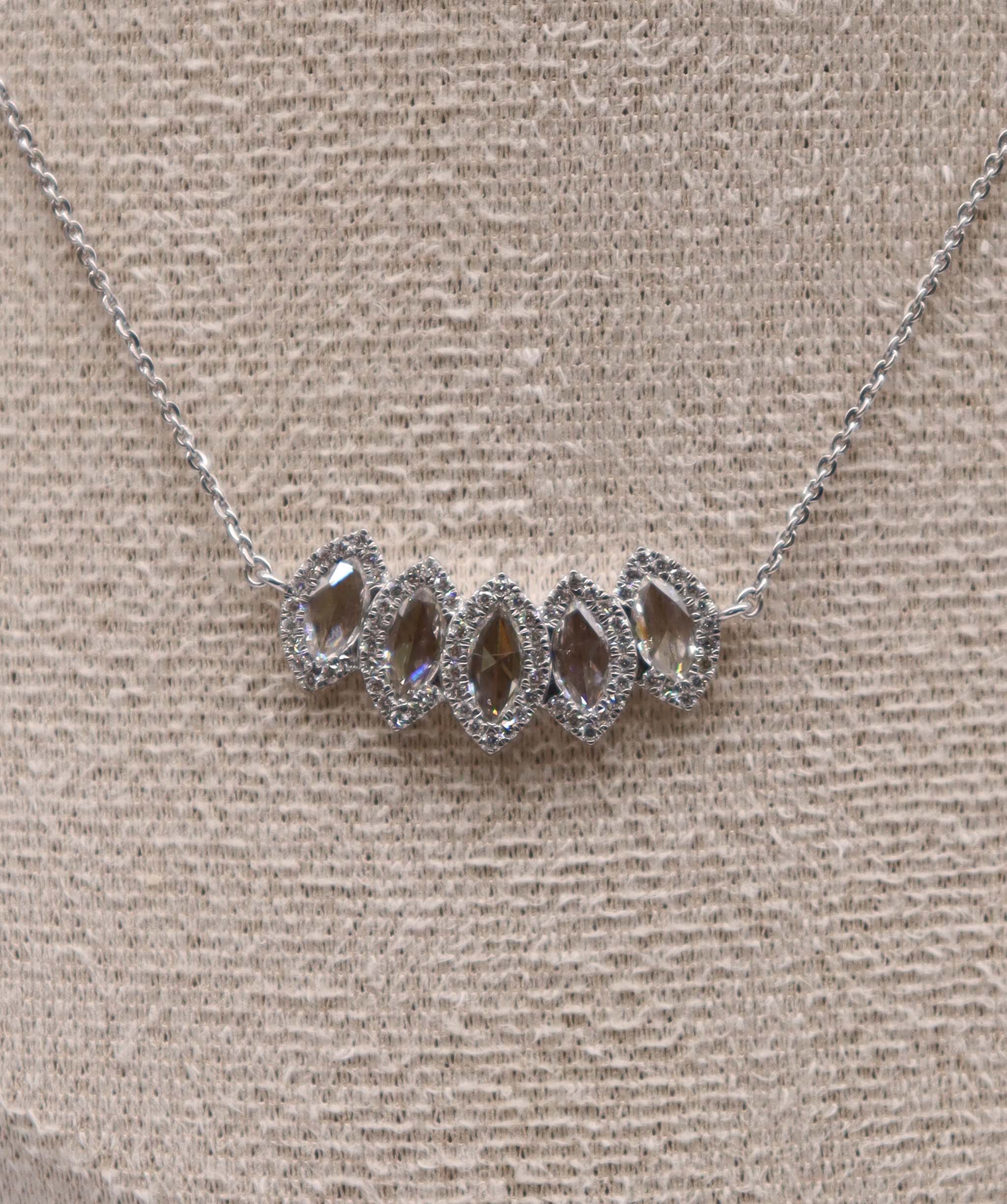 Luxury Promise 1.11ct Rose Cut Diamond Necklace White Gold C9331