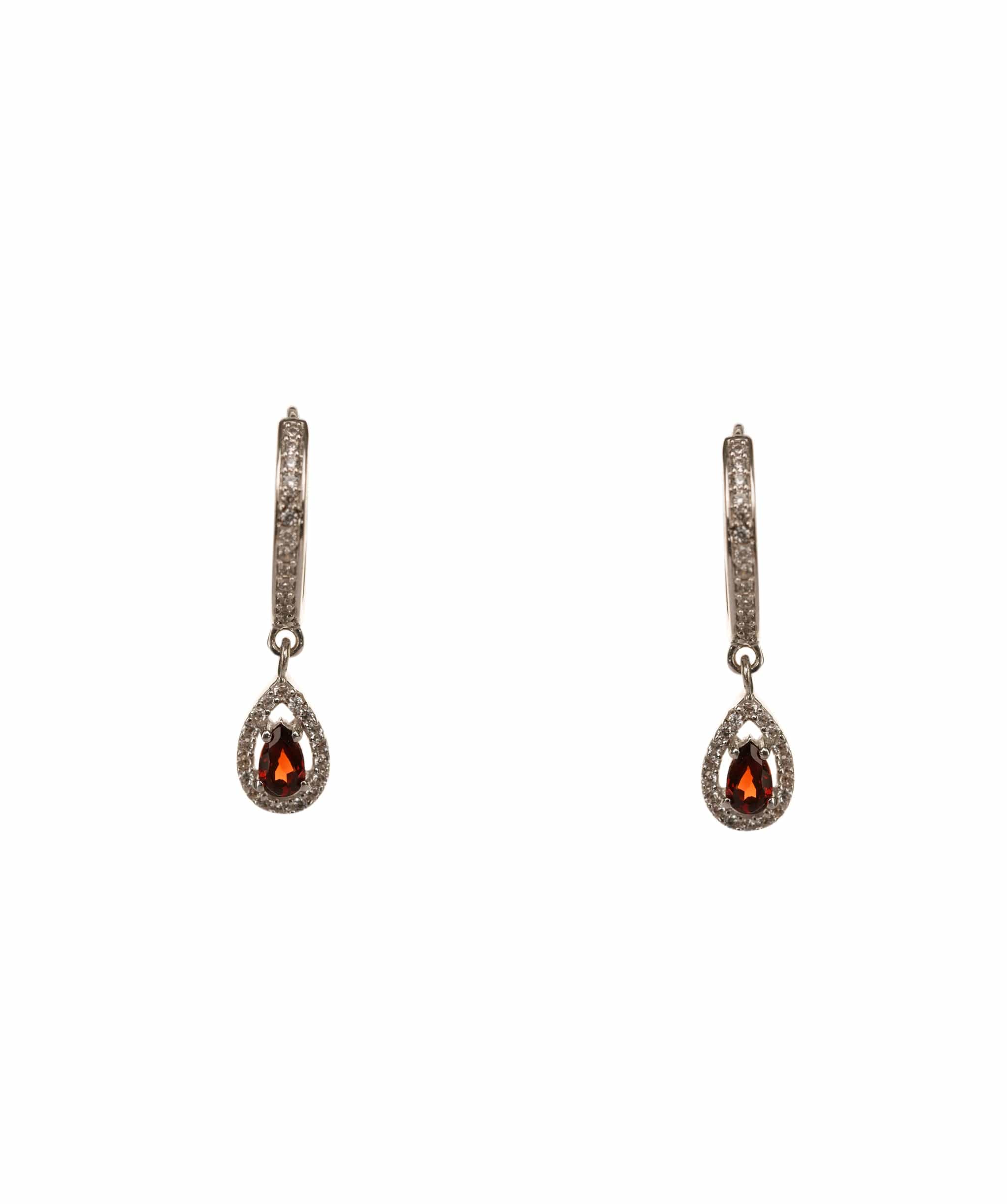 Luxury Promise 1.17ct Red garnet, White Natural Zricon 925 Silver White Lever Back Earrings ALC3073