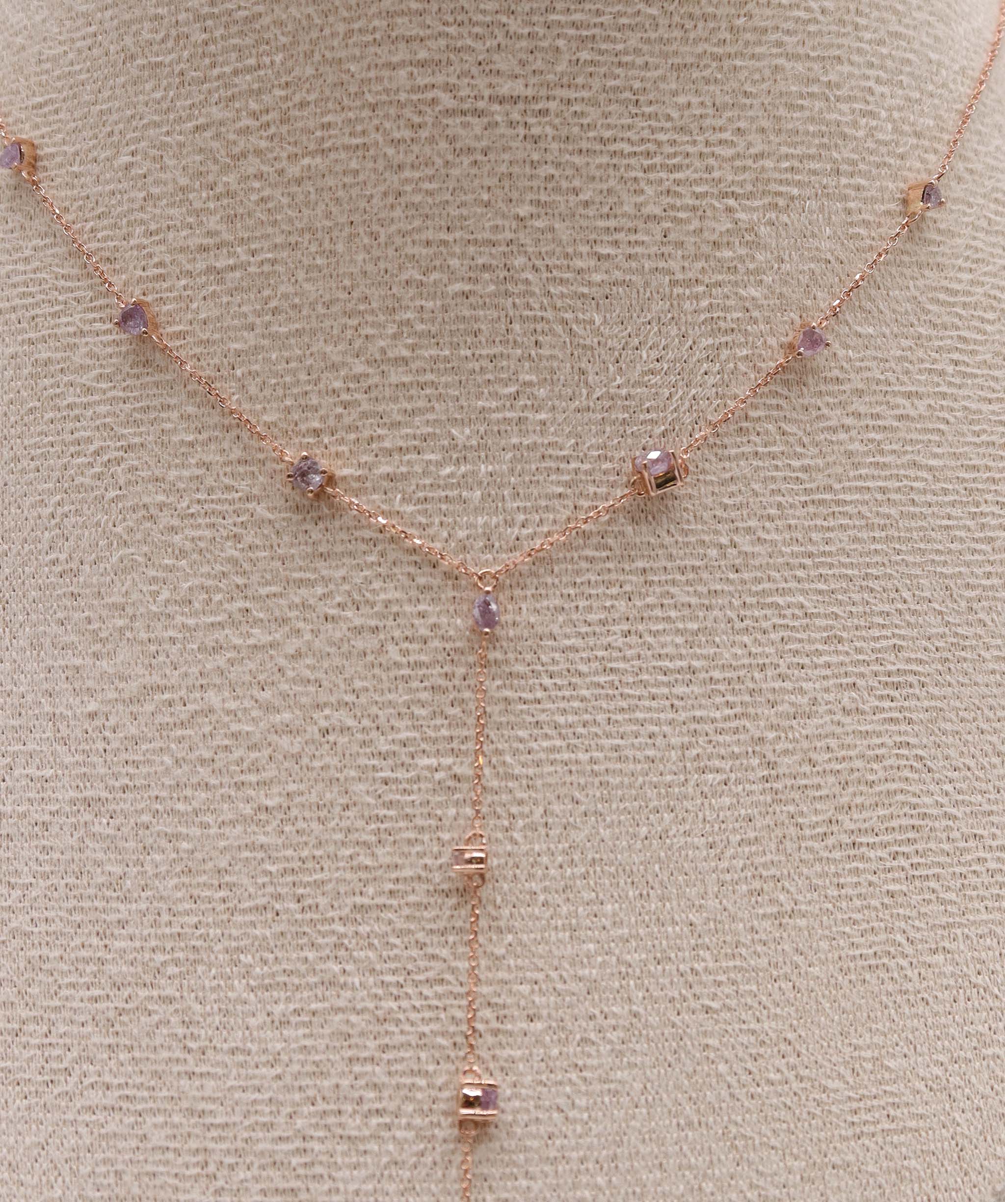 Luxury Promise 1.23ct Pink Diamond RG Lariat Necklace DXBS5620