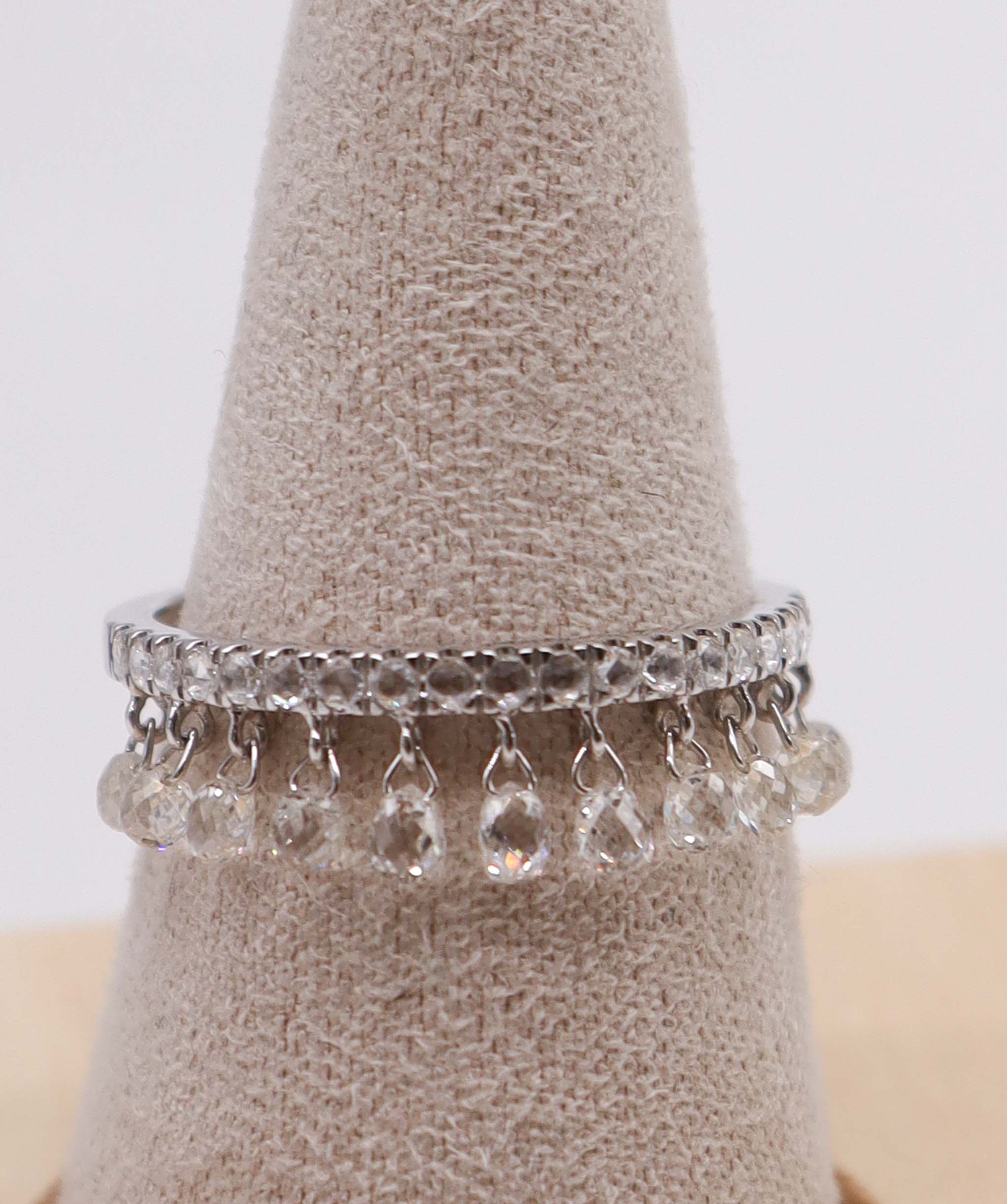Luxury Promise 1.23ct Rose Cut & Briolette Cut Diamond Dancing Ring White Gold Size 54 R4064