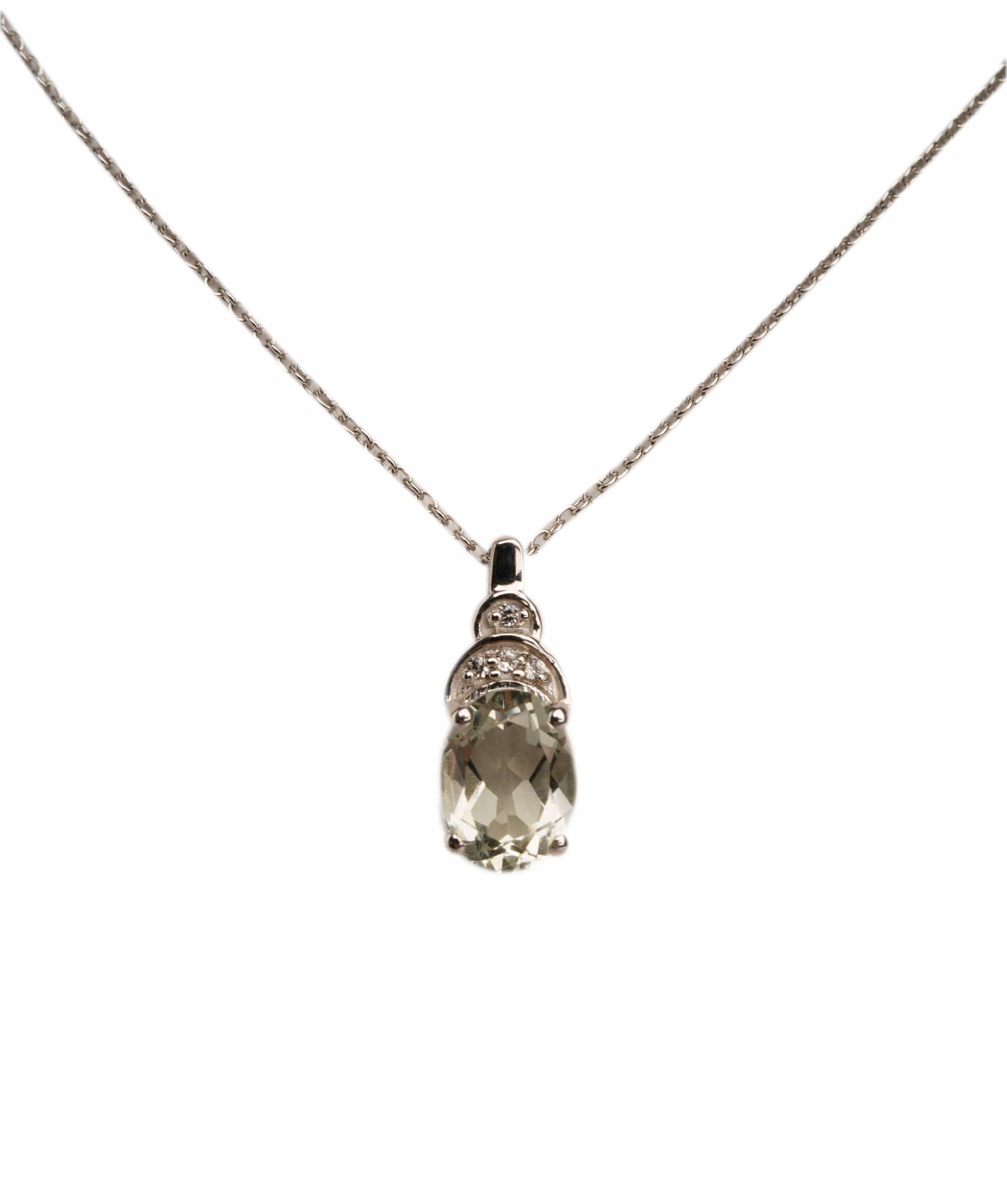 Luxury Promise 1.26ct Green Amethyst, White Natural Zricon, White Natural Zricon 925 Silver White Pendant ALC3024