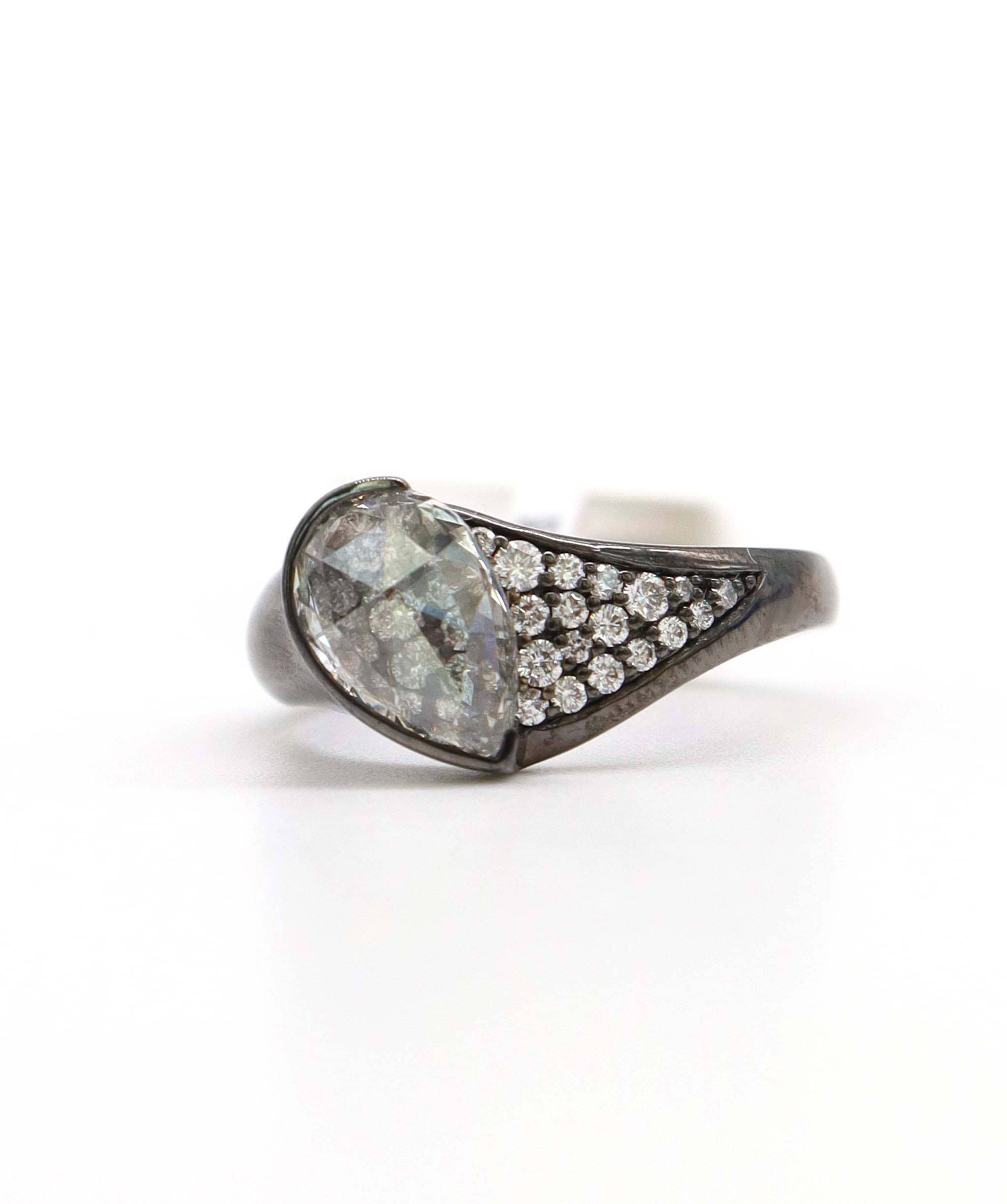 Luxury Promise 1.49CT EX PEAR RC (G/VS) SMALL DIAMONDS RING SIZE 54 R4502