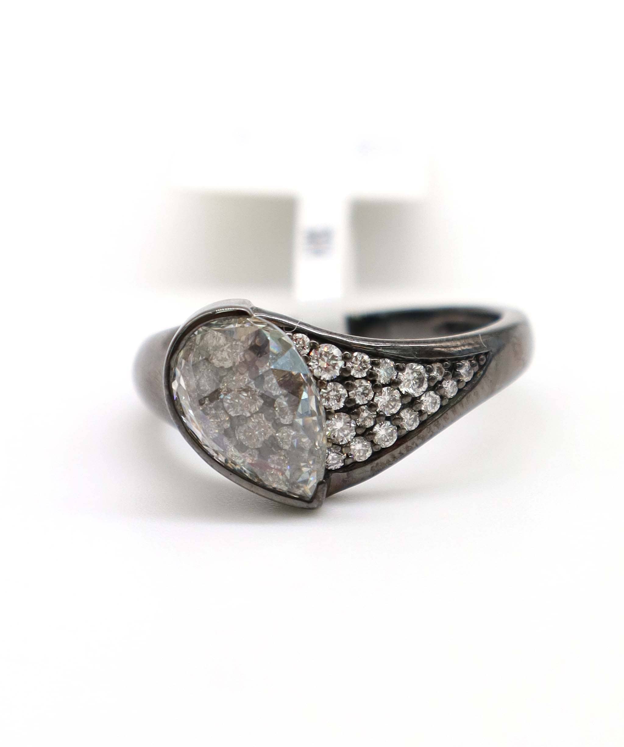 Luxury Promise 1.49CT EX PEAR RC (G/VS) SMALL DIAMONDS RING SIZE 54 R4502