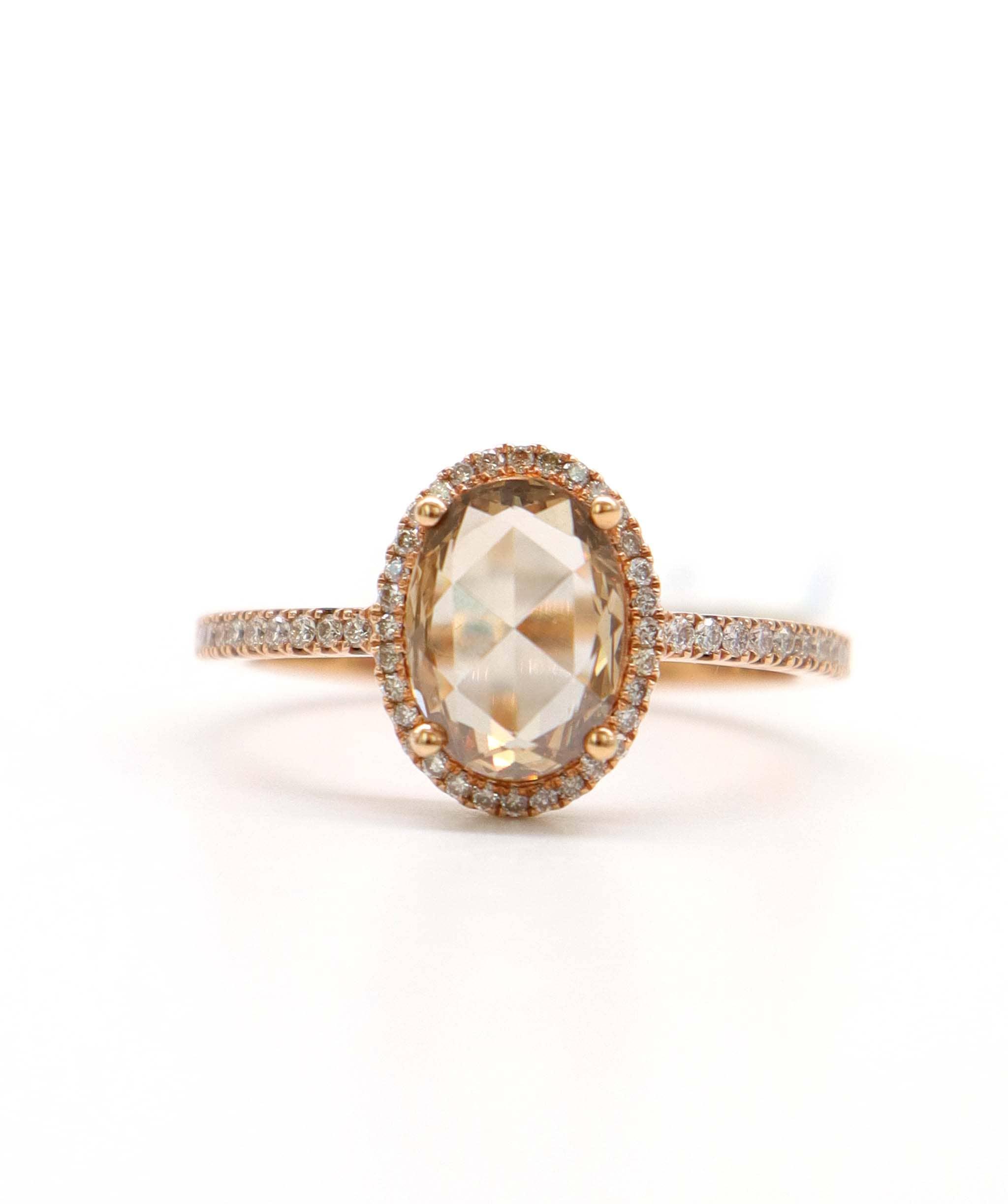 Luxury Promise 1.55CT BROWN ROSECUT SMALL DIAMONDS RING SIZE 54 YG R2844