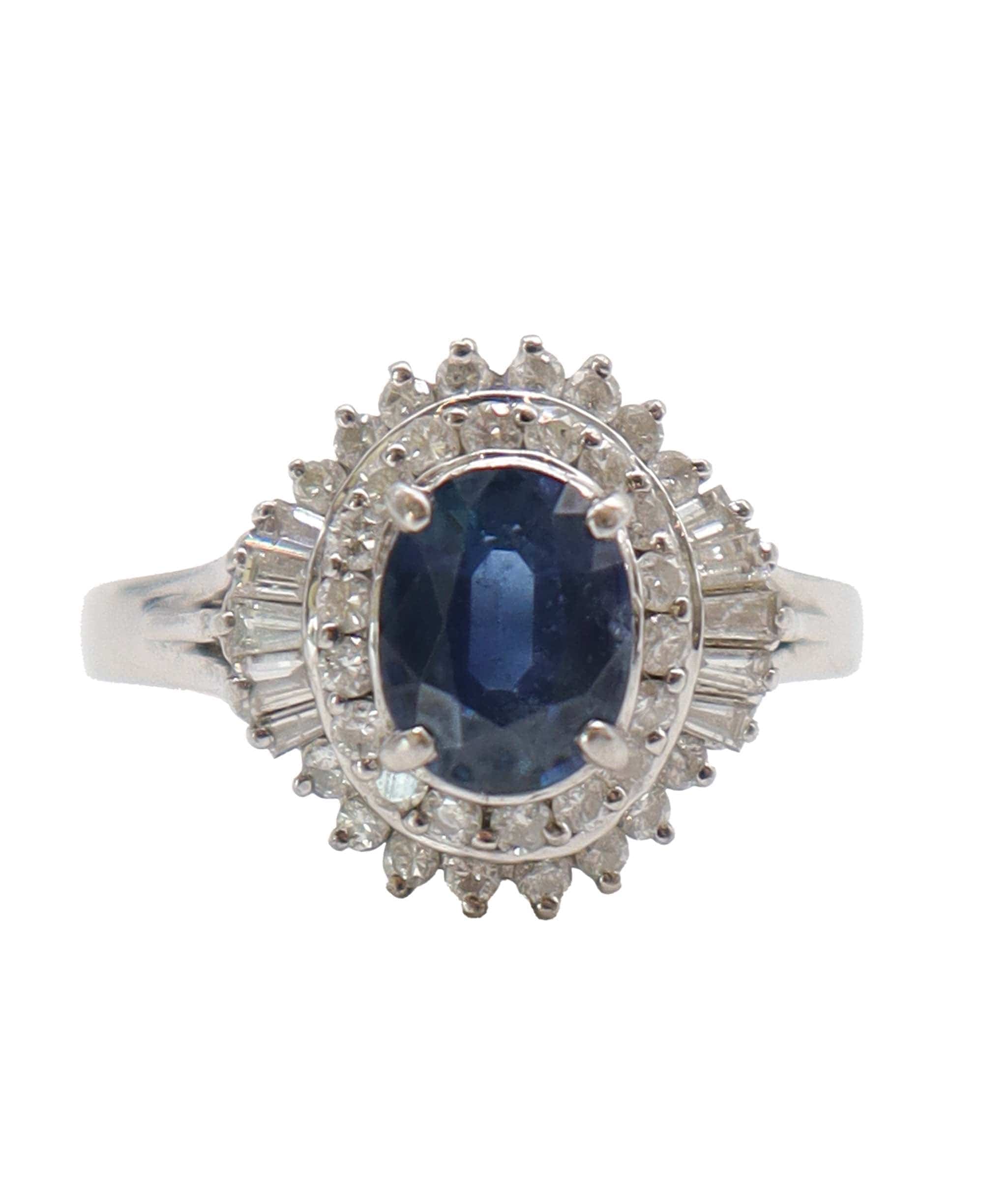 Luxury Promise 1.59ct sapphire 0.6ct diamond platinum ring size 53 DXBS4387