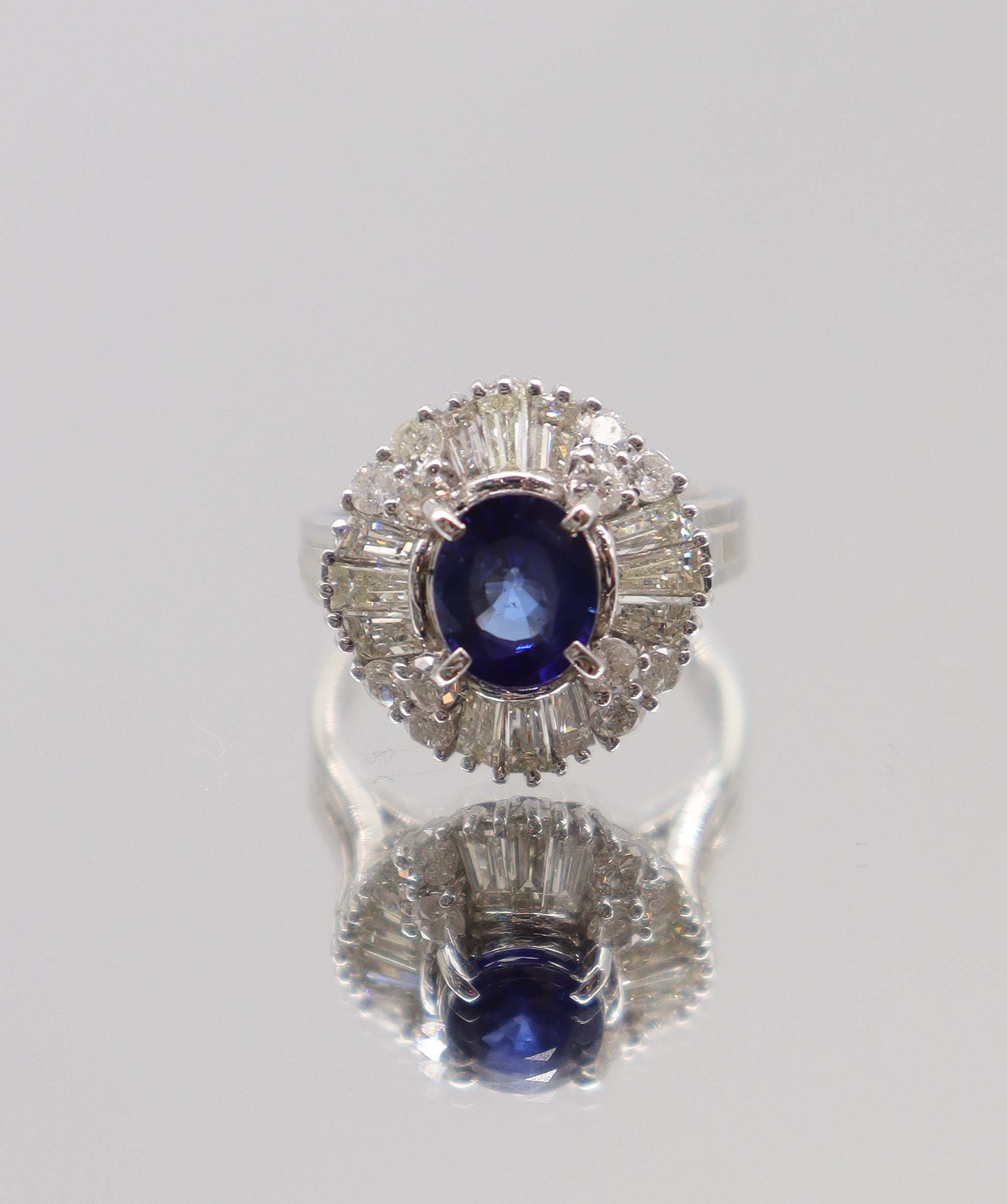 Luxury Promise 1.63ct Blue Sapphire 1.85ct Diamond Platinum Ring Size 5.5 DXBS5587
