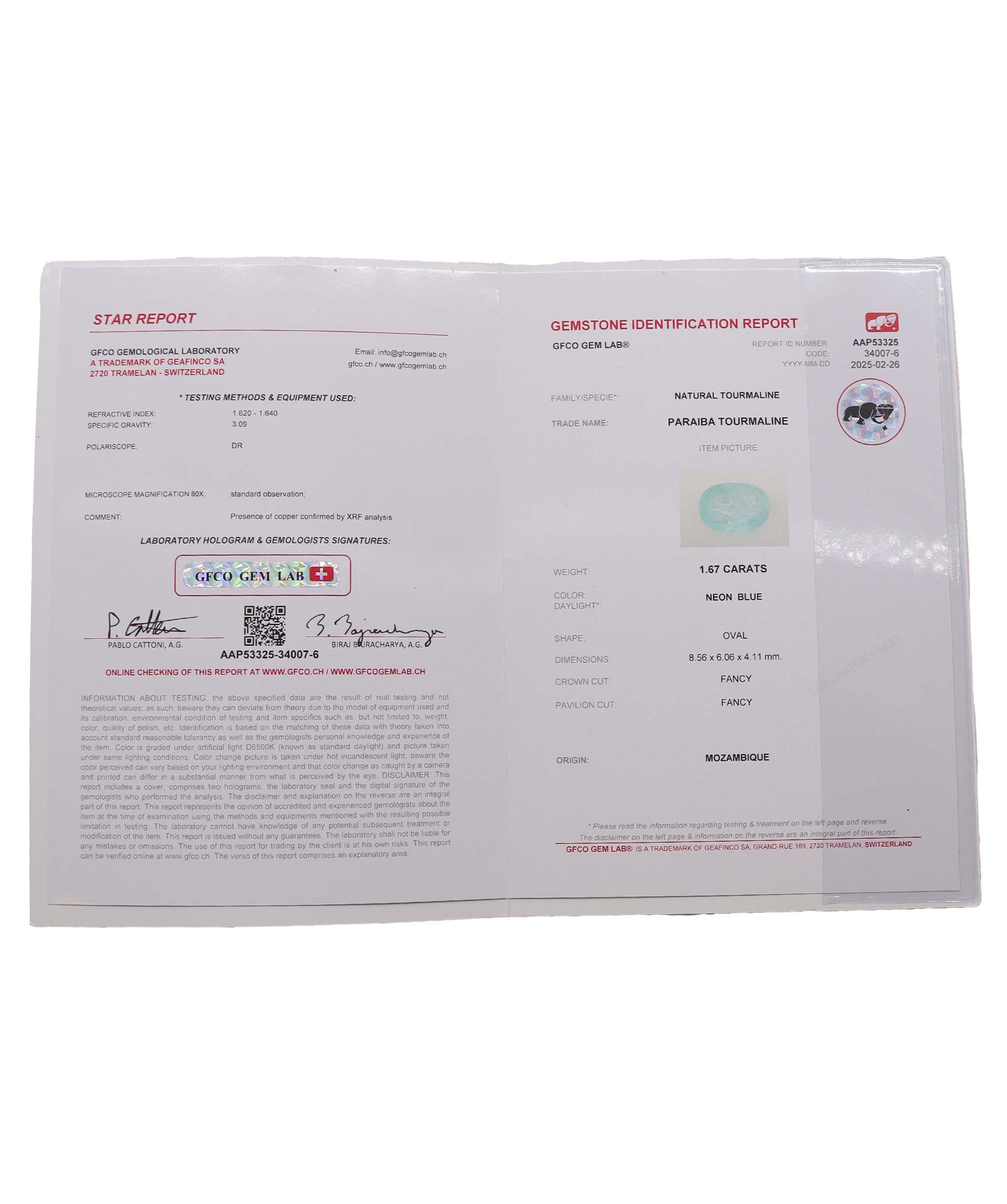 Luxury Promise 1.67ct Paraiba DXBS4631