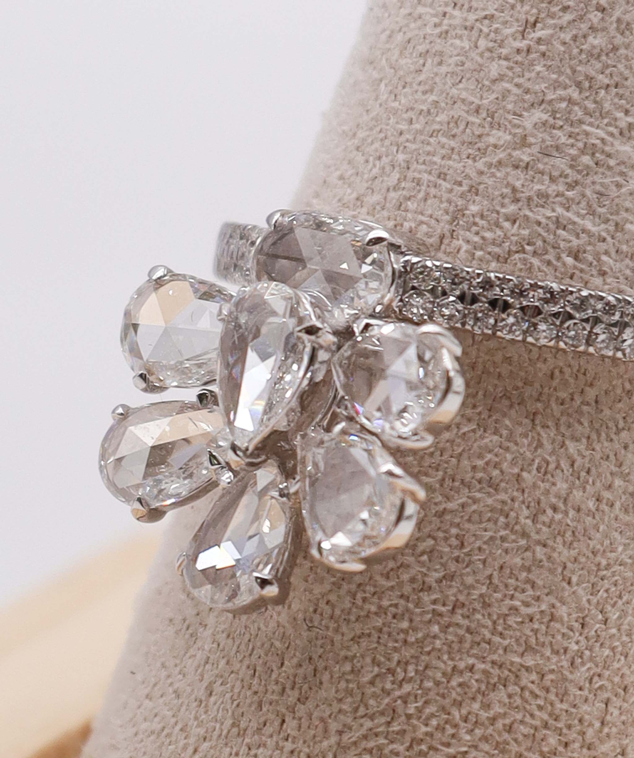 Luxury Promise 1.81ct Rose Cut Diamond Flower Ring White Gold size 54 R3210