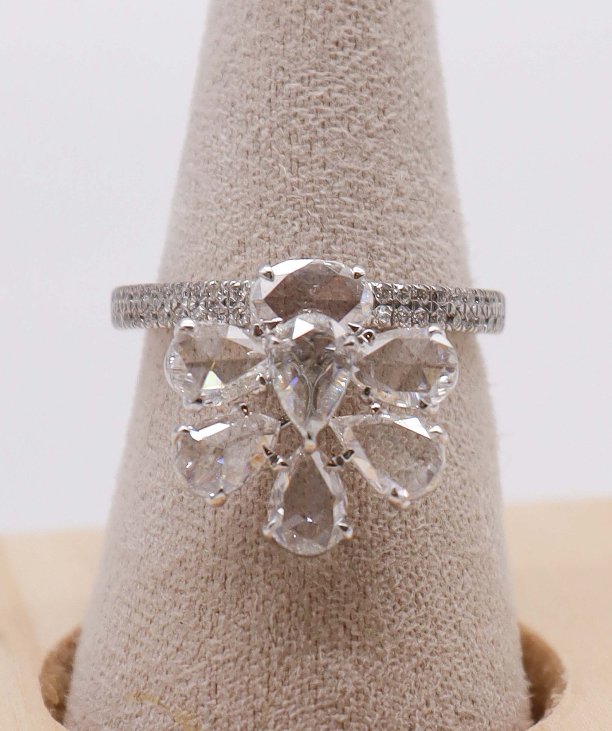 Luxury Promise 1.81ct Rose Cut Diamond Flower Ring White Gold size 54 R3210