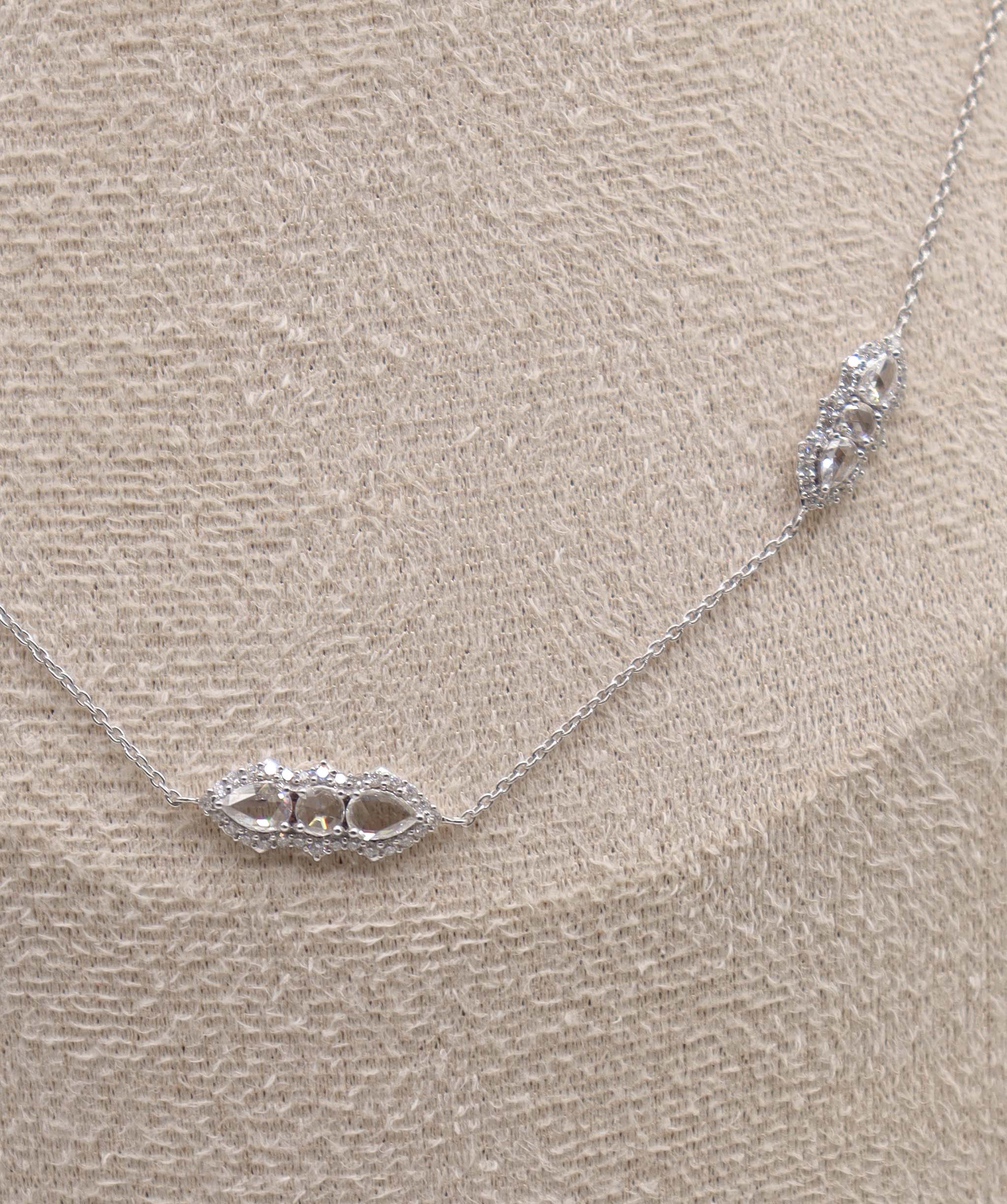 Luxury Promise 1.81CT White Pear Rosecut Small Diamonds NECKLACE C12402