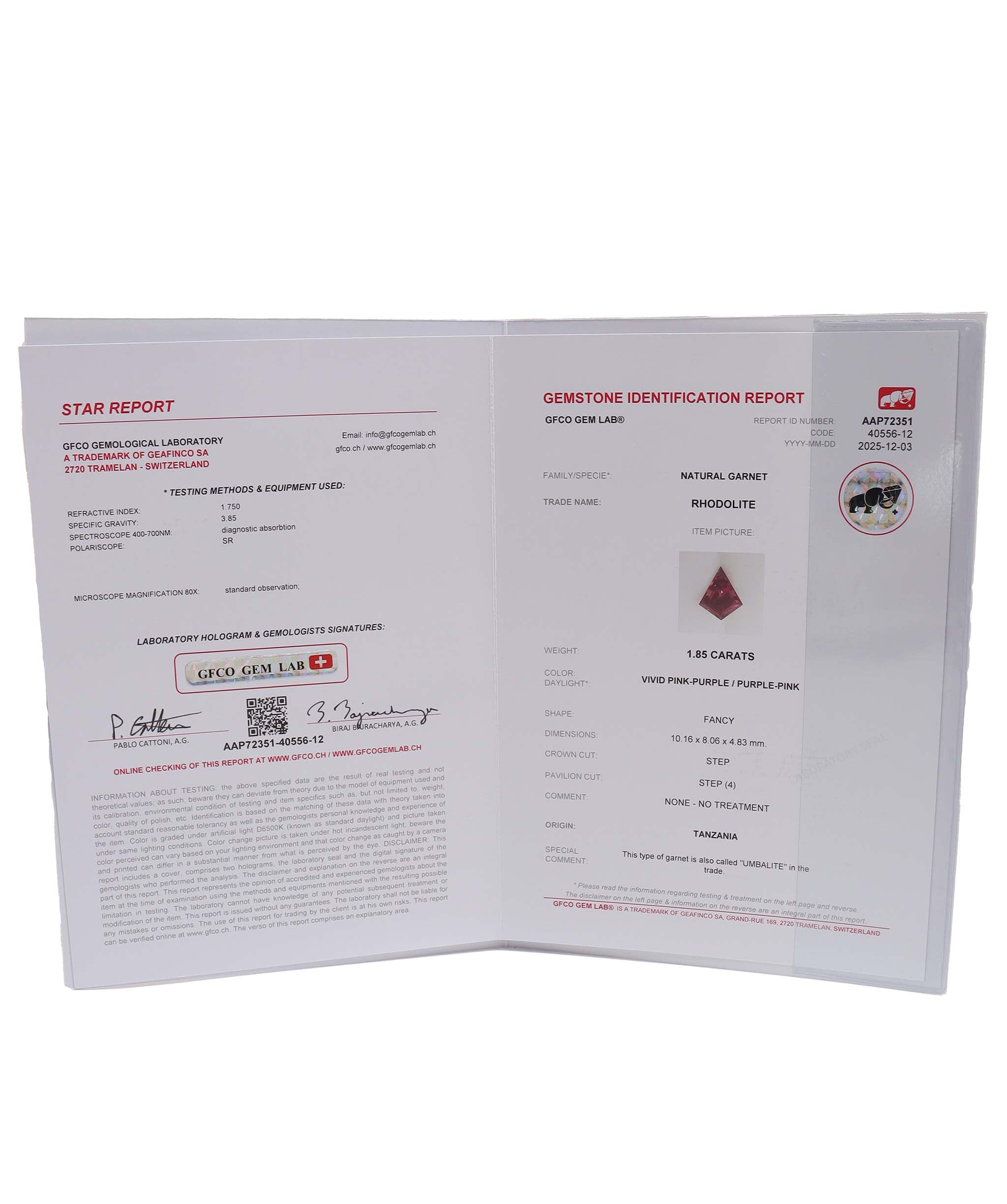Luxury Promise 1.85ct Umba garnet s01073