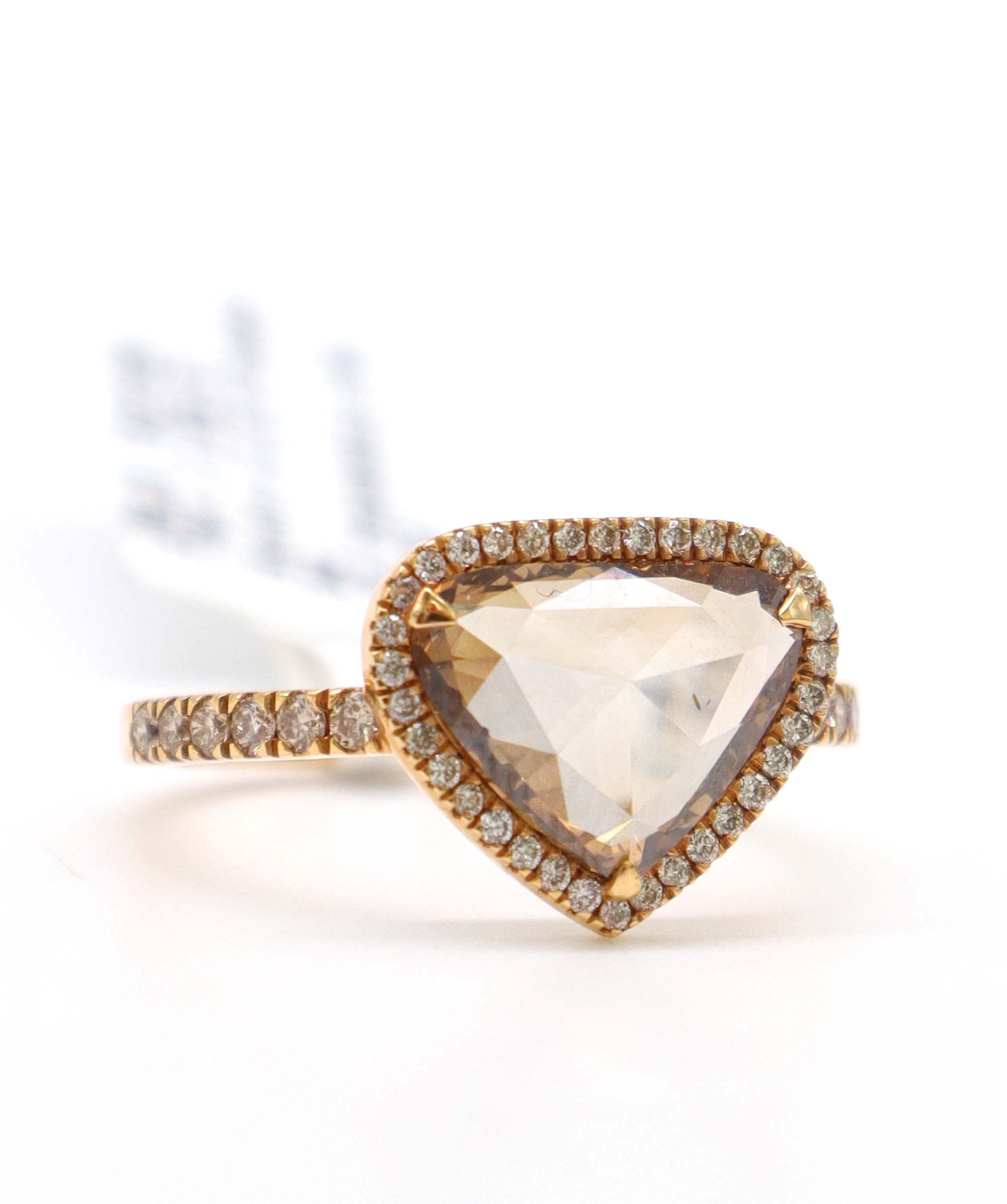Luxury Promise 1.95CT BROWN TRIANGLE ROSECUT BROWN SMALL DIAMONDS RING SIZE 54  R3188