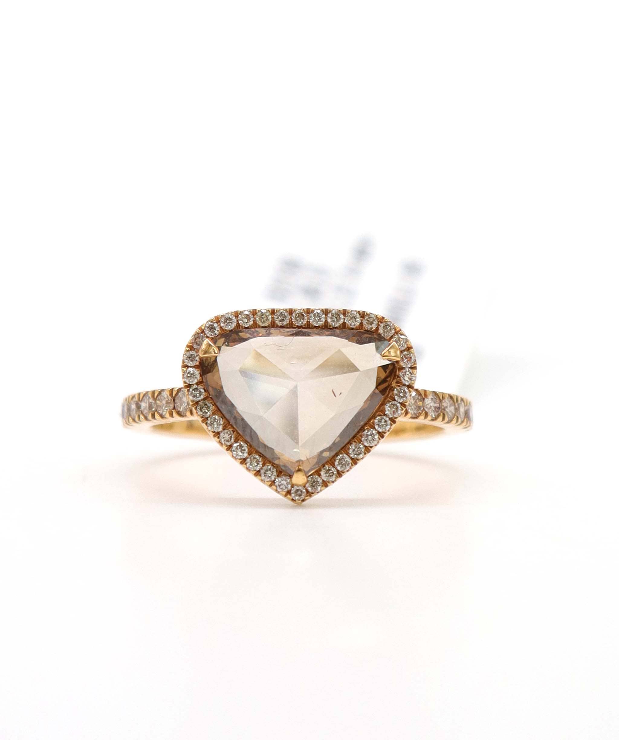 Luxury Promise 1.95CT BROWN TRIANGLE ROSECUT BROWN SMALL DIAMONDS RING SIZE 54  R3188