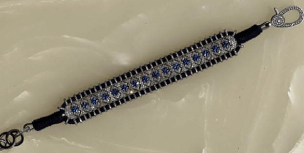Luxury Promise 14K Victorian Bracelet - Wt. (Gross-24.960gms; Silver-22.882gms; Other-1.040gms) Dia. Single Cut LB 2.790ct with 927 Dia. Pcs (Stones: Blue Sapphire Square 2.400cts with 16 pcs) - Navy HOC-VBRA1115