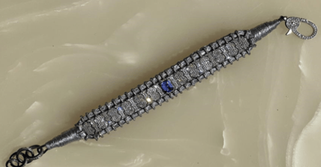 Luxury Promise 14K Victorian Bracelet - Wt. (Gross-28.540gms; Silver-26.616gms; Other-1.010gms) Dia. Single Cut LB 3.670cts with 1208 Dia. Pcs (Stones: Tanzanite 0.900cts with 1pcs) - Silver HOC-VBRA1143