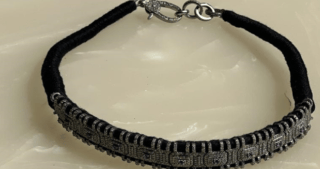 Luxury Promise 14K Victorian Necklace - Wt. (Gross-36.380gms; Silver-28.030gms; Other-7.200gms) Dia. Single Cut LB 5.400cts with 1062 Dia. Pcs (Stones: Amethyst 0.350cts with 8pcs) - Black HOC-VNEC0429