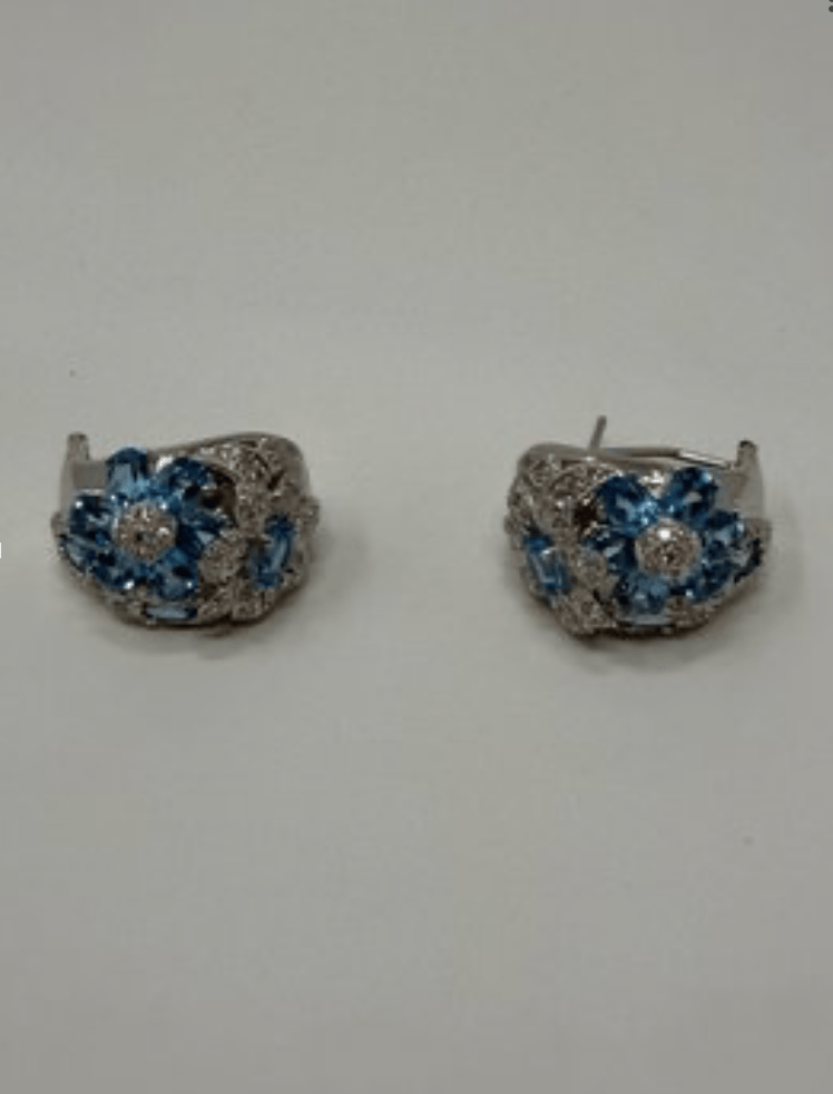 Luxury Promise 14kw 15.42g 4.5ct blue topaz 1.28ctd flower earrings AFI076