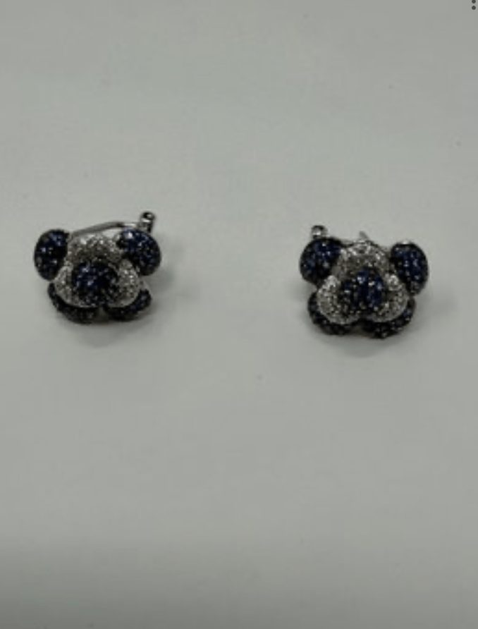 Luxury Promise 14kw 7.75g 1.85ct-sapphire and 0.25ct-dia flower earrings AFI037