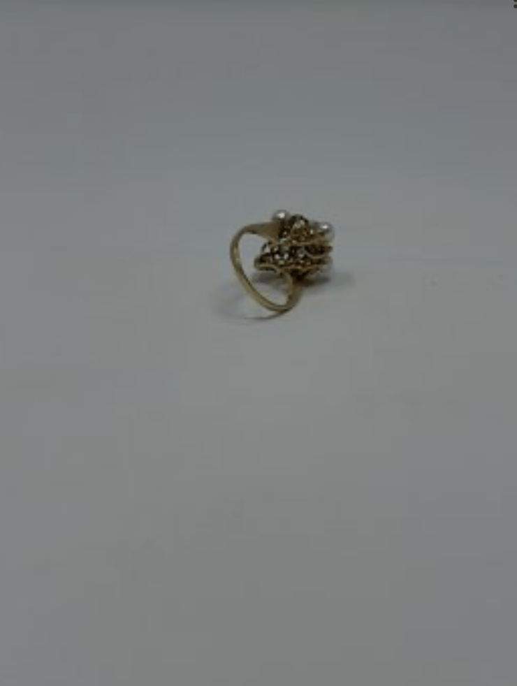 Luxury Promise 14ky sz 6  4.4g pearl 0.25ct sapphire 0.10ctd cluster ring AFI038