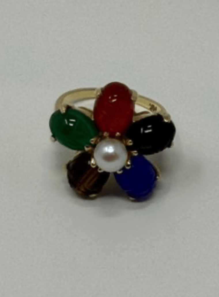 Luxury Promise 14ky sz 6.5 5.53g semi precious stone scarab flower ring  AFI065