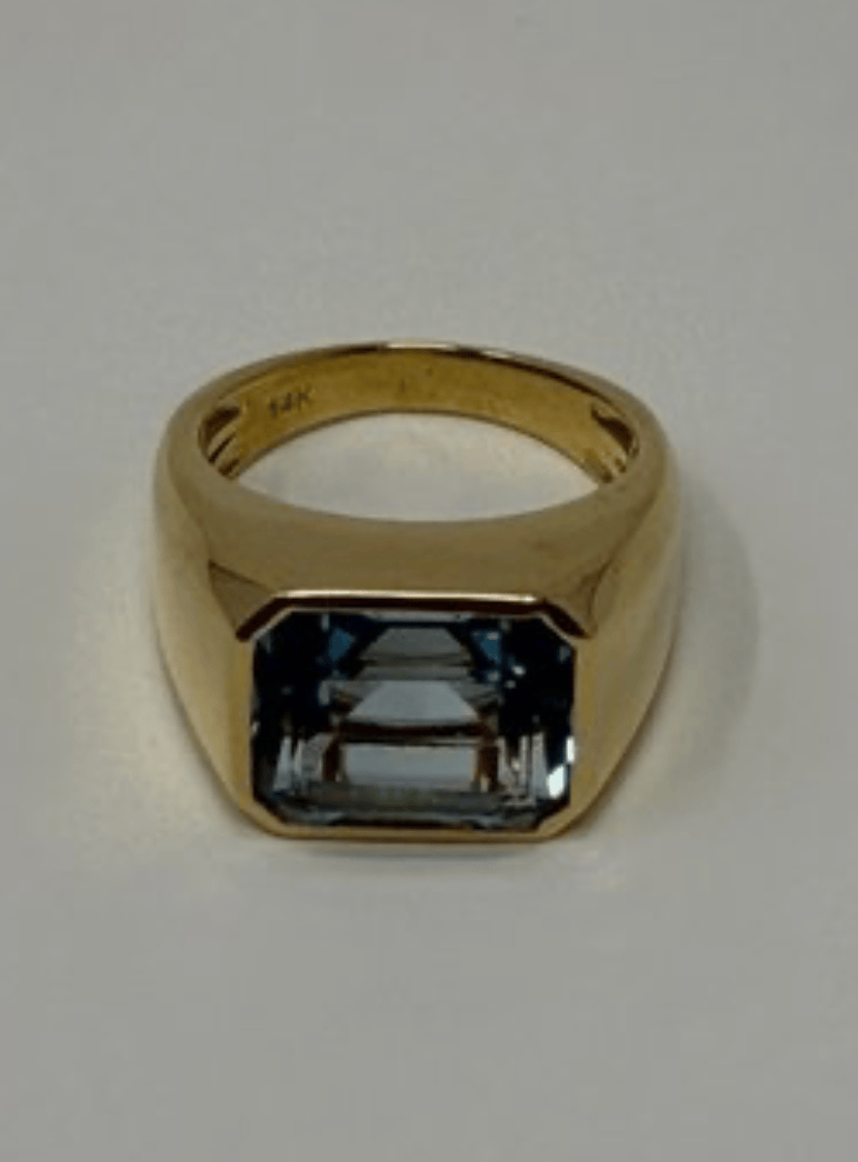 Luxury Promise 14ky sz 8 3.18g 4.5ct-london blue topaz 0.10ctw-diamond ring  AFI062