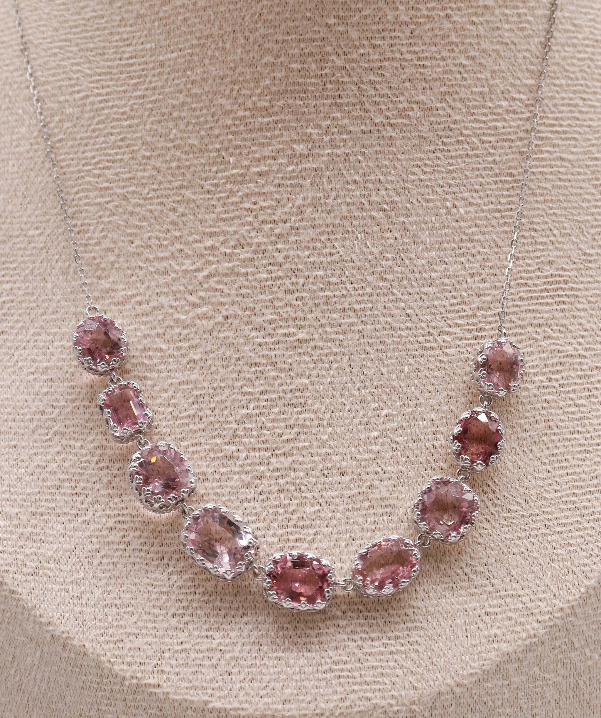 Luxury Promise 16.92ct Pink Tourmaline WG Crown Necklace DXBS5637