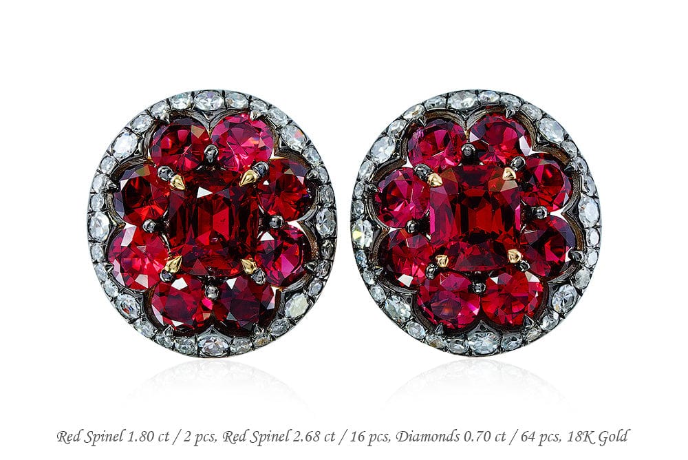 Luxury Promise 18K EARRINGS Yellow and Pink Gold Red Spinel 1.80 ct / 2 pcs E1518