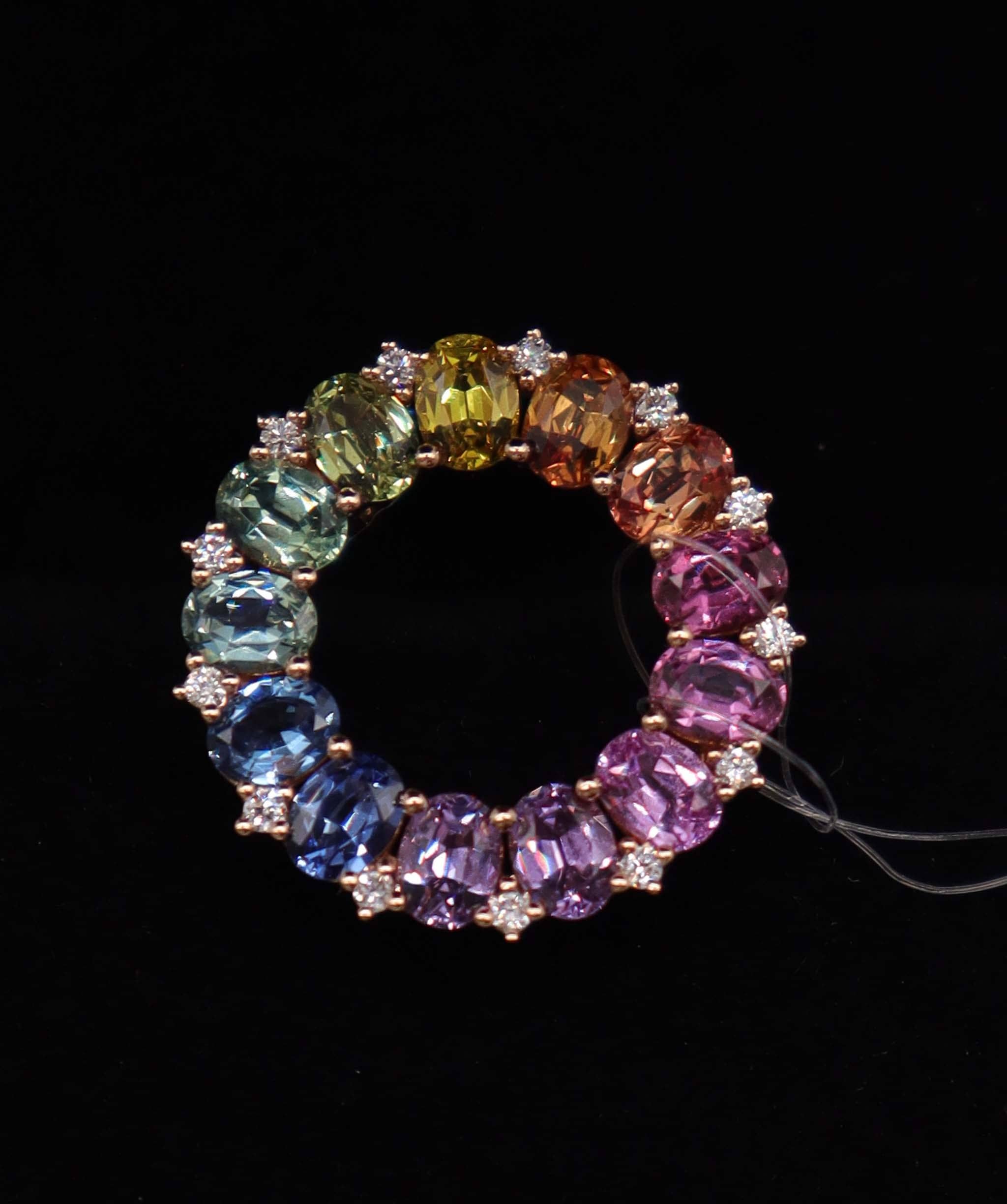 Luxury Promise 18K Rainbow Pendant / Brouche (Sapphire Total: 13 Sapphires) (Diamonds Natural 13 Diamonds) (18K Rose Gold) MS8970