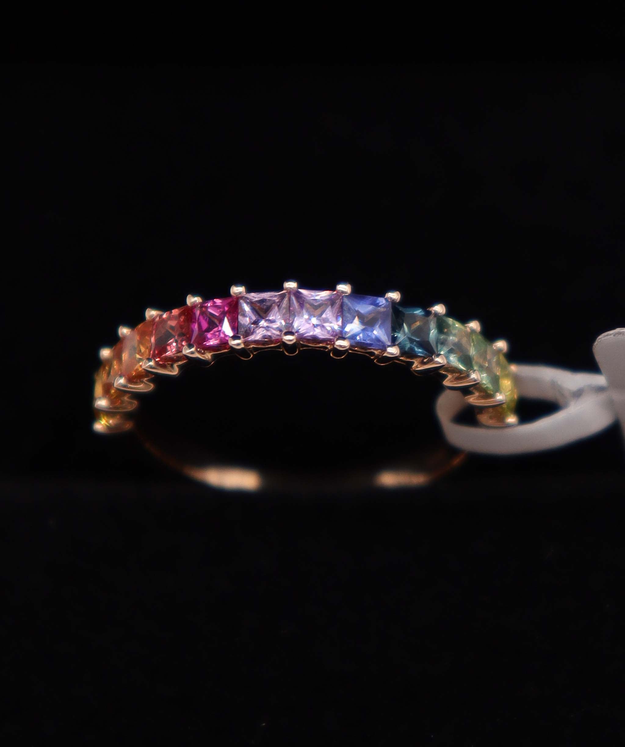 Luxury Promise 18K Rainbow Sapphire Ring Natural (Rose Gold Ring 18K) (12 Rainbow Stones Sapphire 2.21ct) Size US 6.5 MS8972