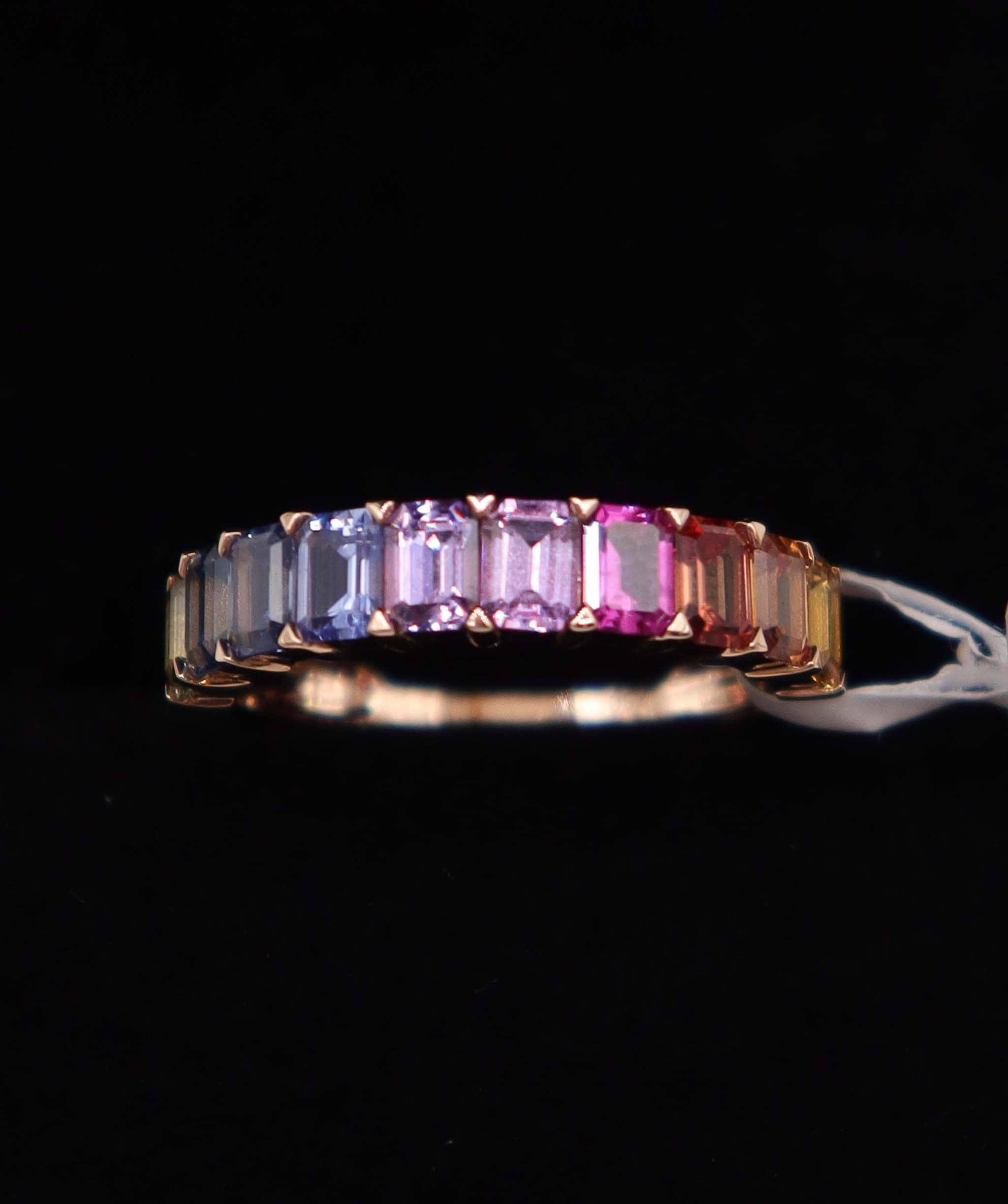 Luxury Promise 18K Rainbow Sapphire Ring Natural (Rose/Yellow Gold) (10 Rainbow Sspphires 2.26ct) US 6.5 MS8973