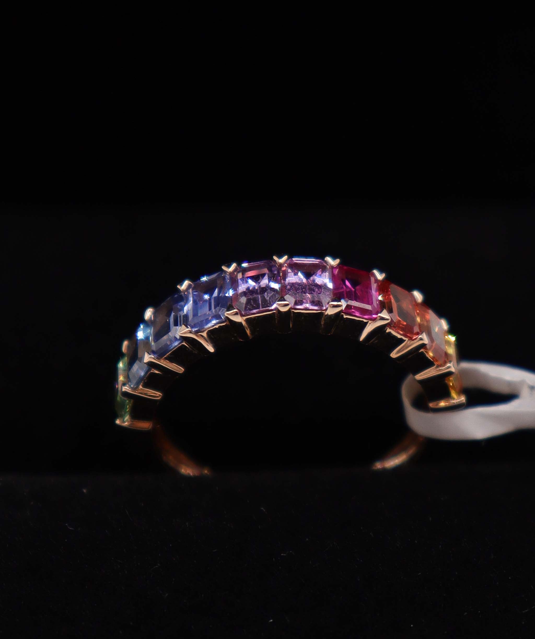 Luxury Promise 18K Rainbow Sapphire Ring Natural (Rose/Yellow Gold) (10 Rainbow Sspphires 2.26ct) US 6.5 MS8973