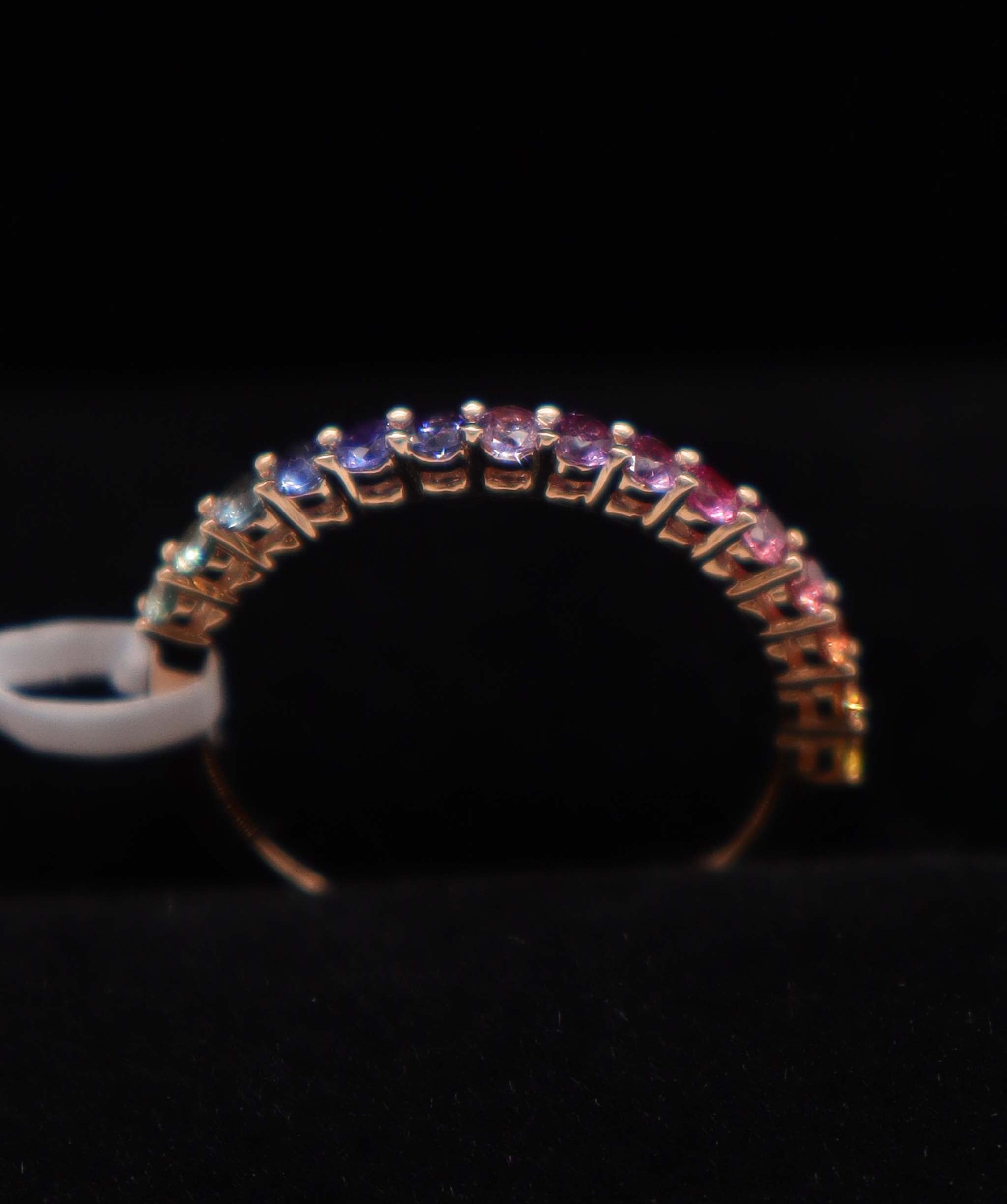 Luxury Promise 18K Rainbow Sapphire Ring Yellow Gold (15 Rainbow Sapphires) Size US 6.5 MS8974