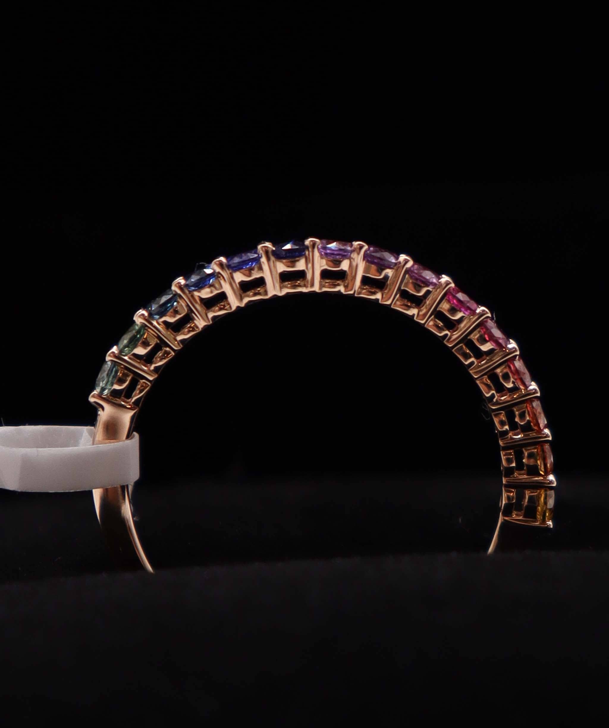 Luxury Promise 18K Rainbow Sapphire Ring Yellow Gold (15 Rainbow Sapphires) Size US 6.5 MS8974