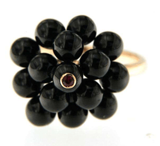 Luxury Promise 18K RG RING WITH RUBY AND ONYX CR 1p 0.03Ct ONYX 15p 11.13Ct RG 2.62G R19975-39994B