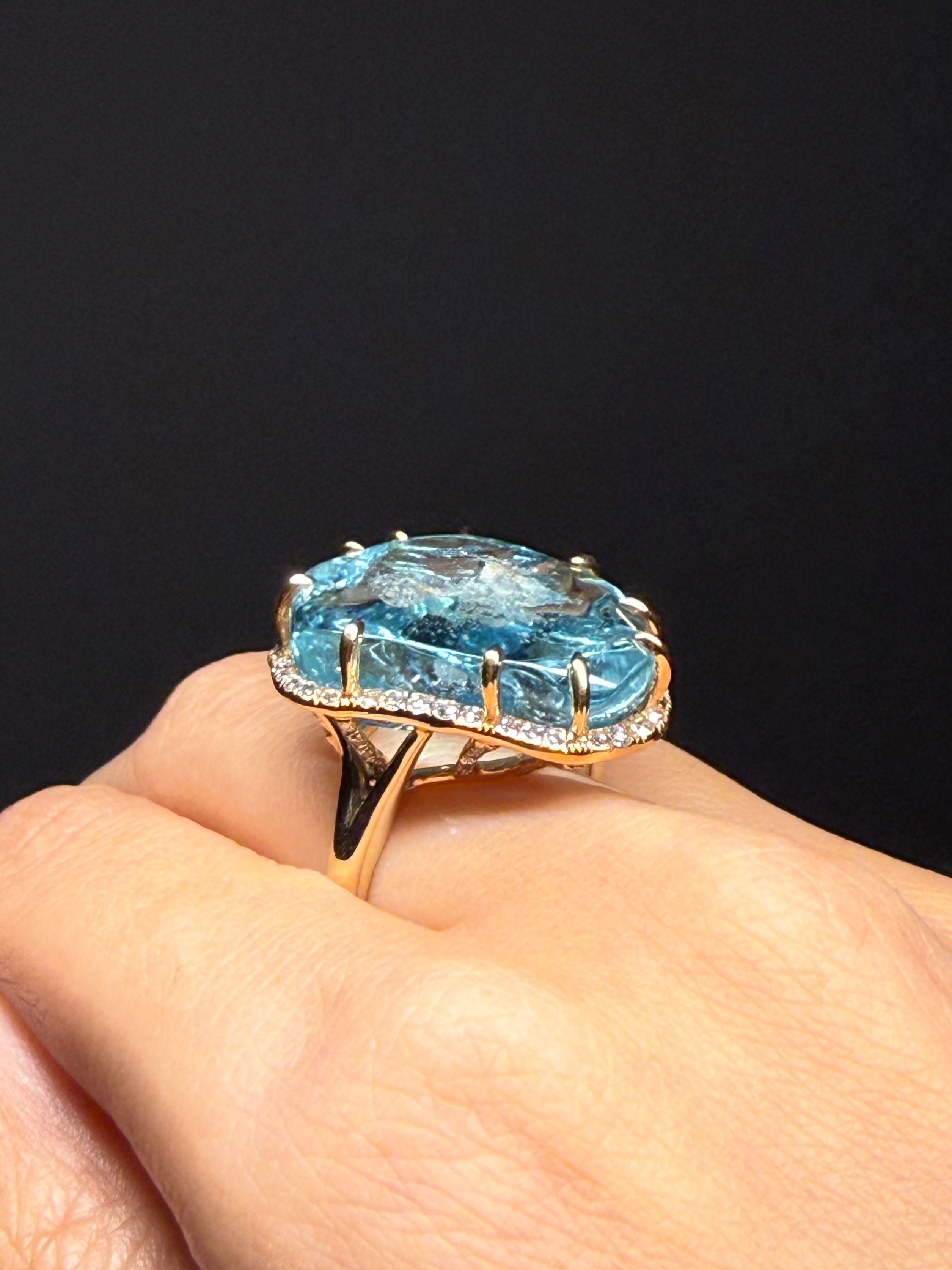 Luxury Promise 18K RING Pink Gold, Aquamarine 33.45 ct, Diamonds 0.95 ct/ 160 pcs R1163