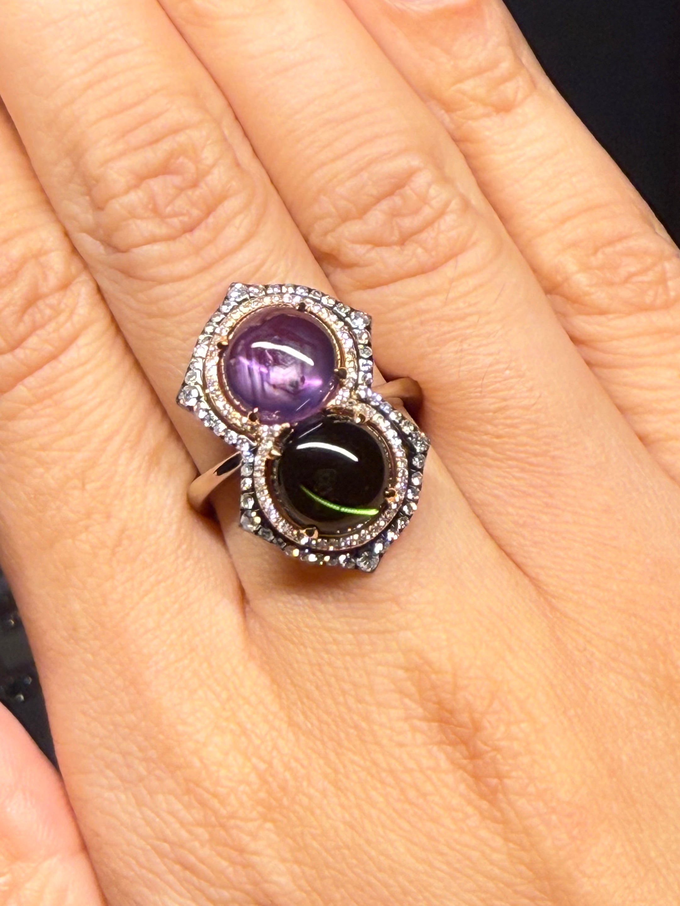 Luxury Promise 18K RING White GoldSapphire 3.99 ctTourmaline 3.20 ctDiamonds 0.45 ct / 121 pcs R15106