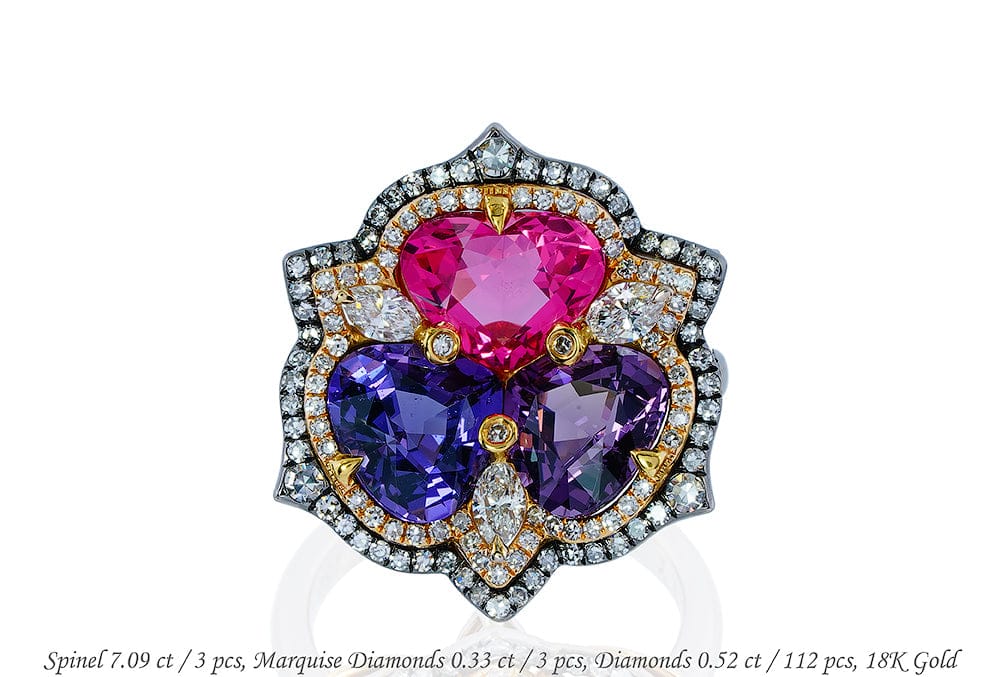 Luxury Promise 18K RING Yellow and Pink Gold Spinel 7.09 ct / 3 pcs R14175