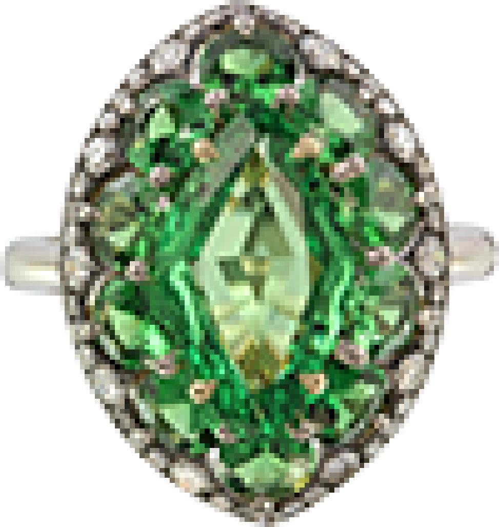 Luxury Promise 18K RING Yellow and Pink GoldTsavorite 2.43 ctTsavorite 2.21 ct / 10 pcsDiamonds 0.38 ct / 44 pcs R14224