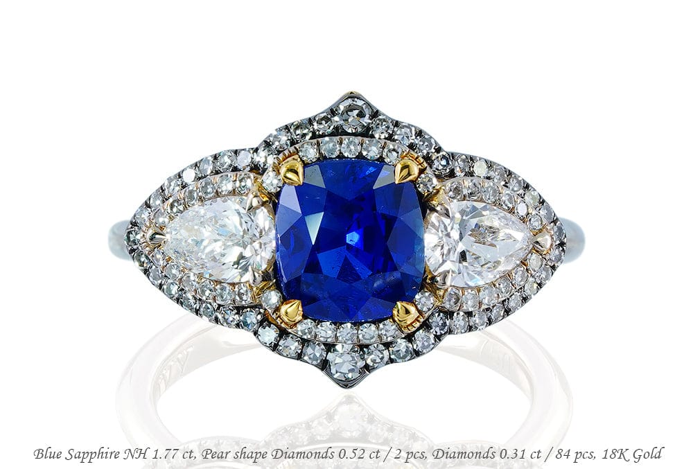 Luxury Promise 18K RING Yellow Gold Blue Sapphire NH 1.77 ct R14187