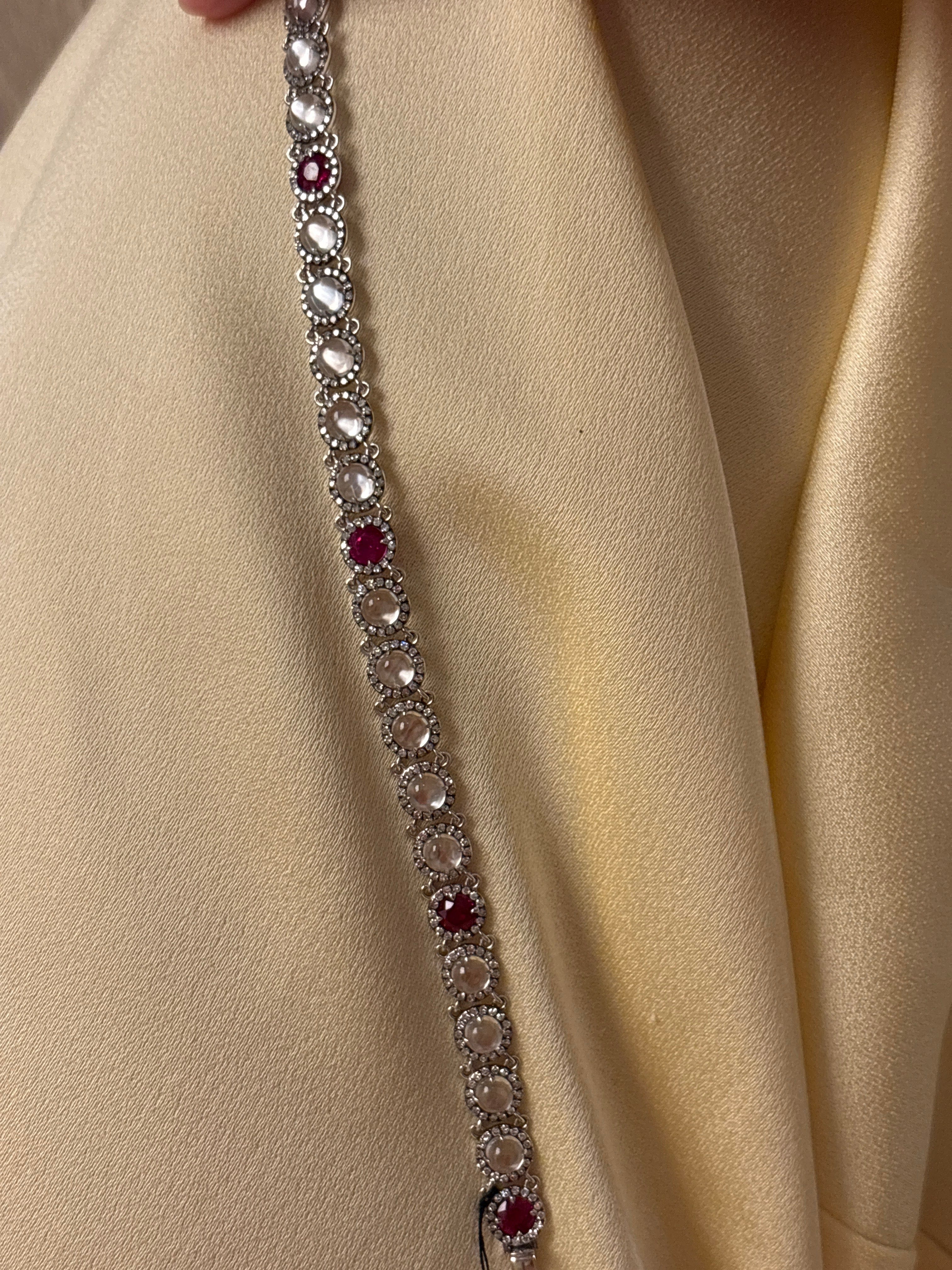 Luxury Promise 18K White Gold Moonstone 6.89 ct / 17 pcs Ruby 2.09 ct / 4 pcs Diamonds 1.25 ct / 336 pcs Bracelet B1506