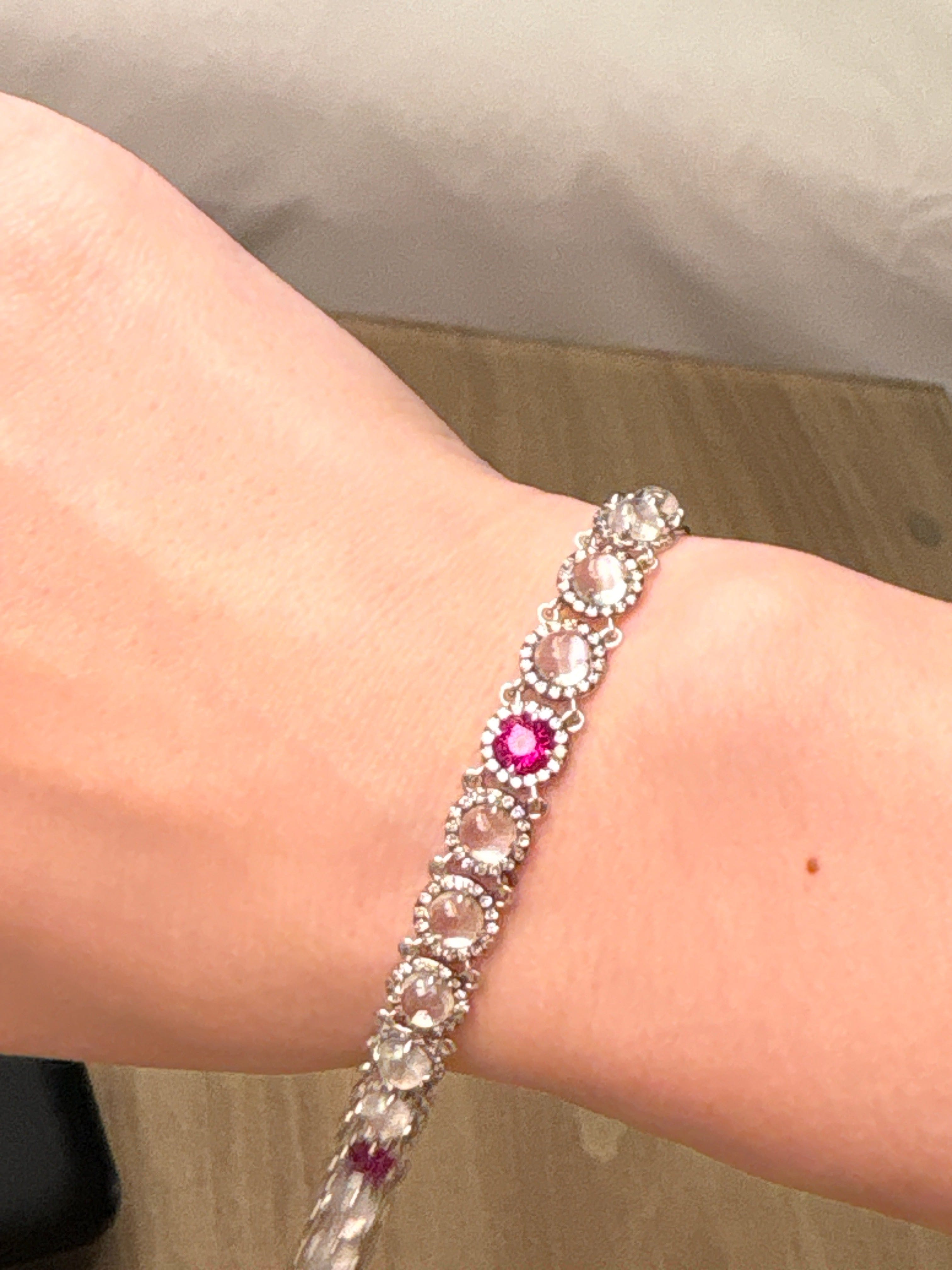 Luxury Promise 18K White Gold Moonstone 6.89 ct / 17 pcs Ruby 2.09 ct / 4 pcs Diamonds 1.25 ct / 336 pcs Bracelet B1506