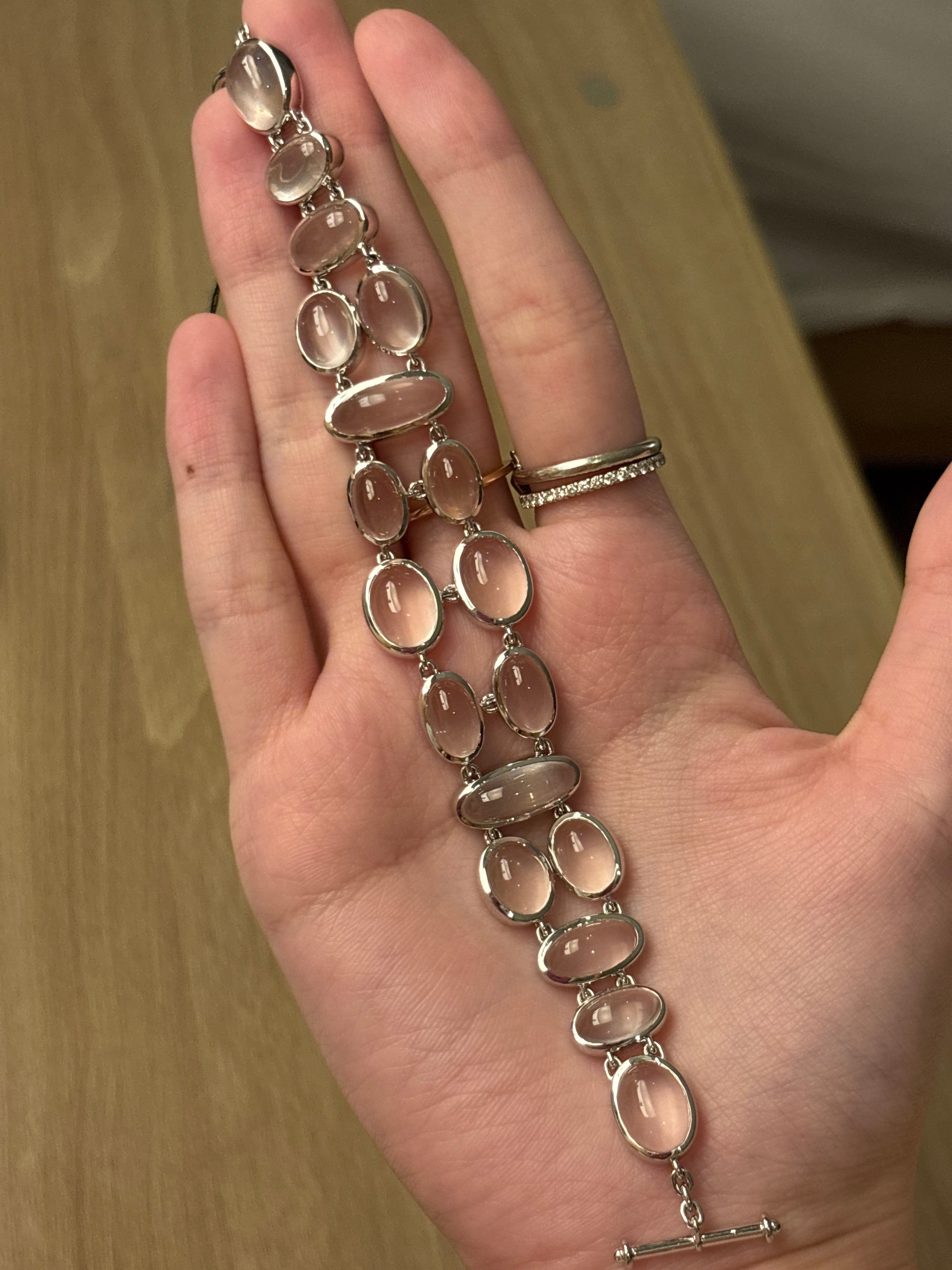 Luxury Promise 18K Yellow Gold Pink Quartz 57.19 cts / 18 pcs Bracelet B2306